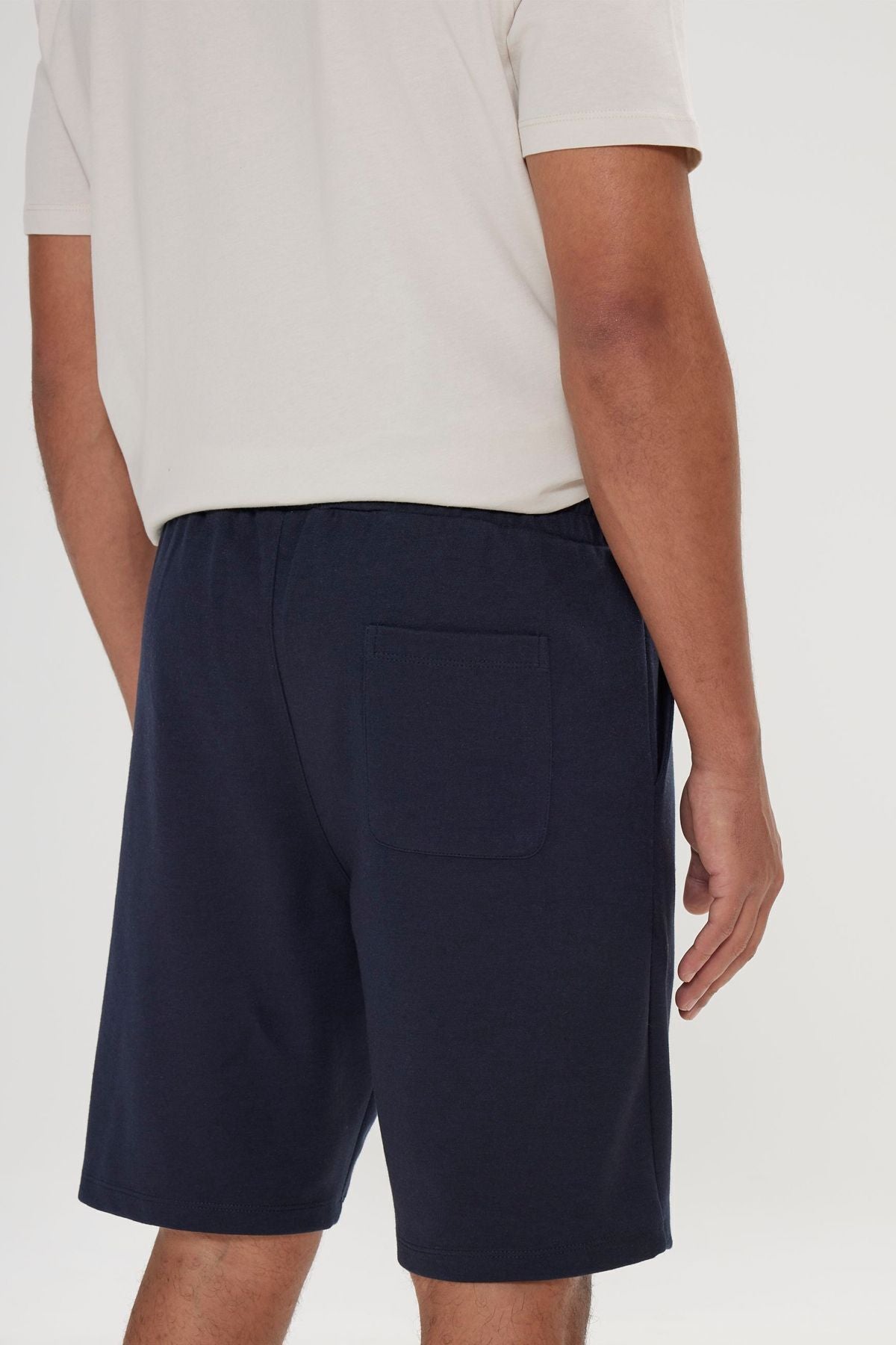 Men's Navy Blue Standard Fit Normal Cutting Pocket Casual Knitting Shorts