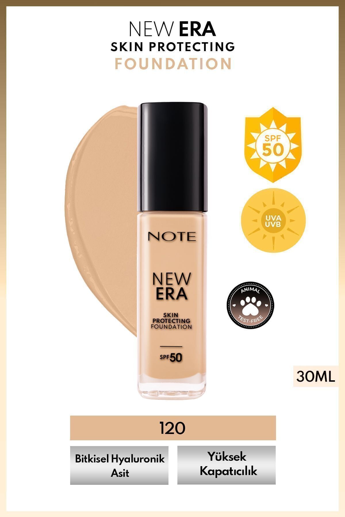 New Era Skin Protecting SPF 50 Moisturizer Effective Hyaluronic Acid Foundation - 120 Natural Beige