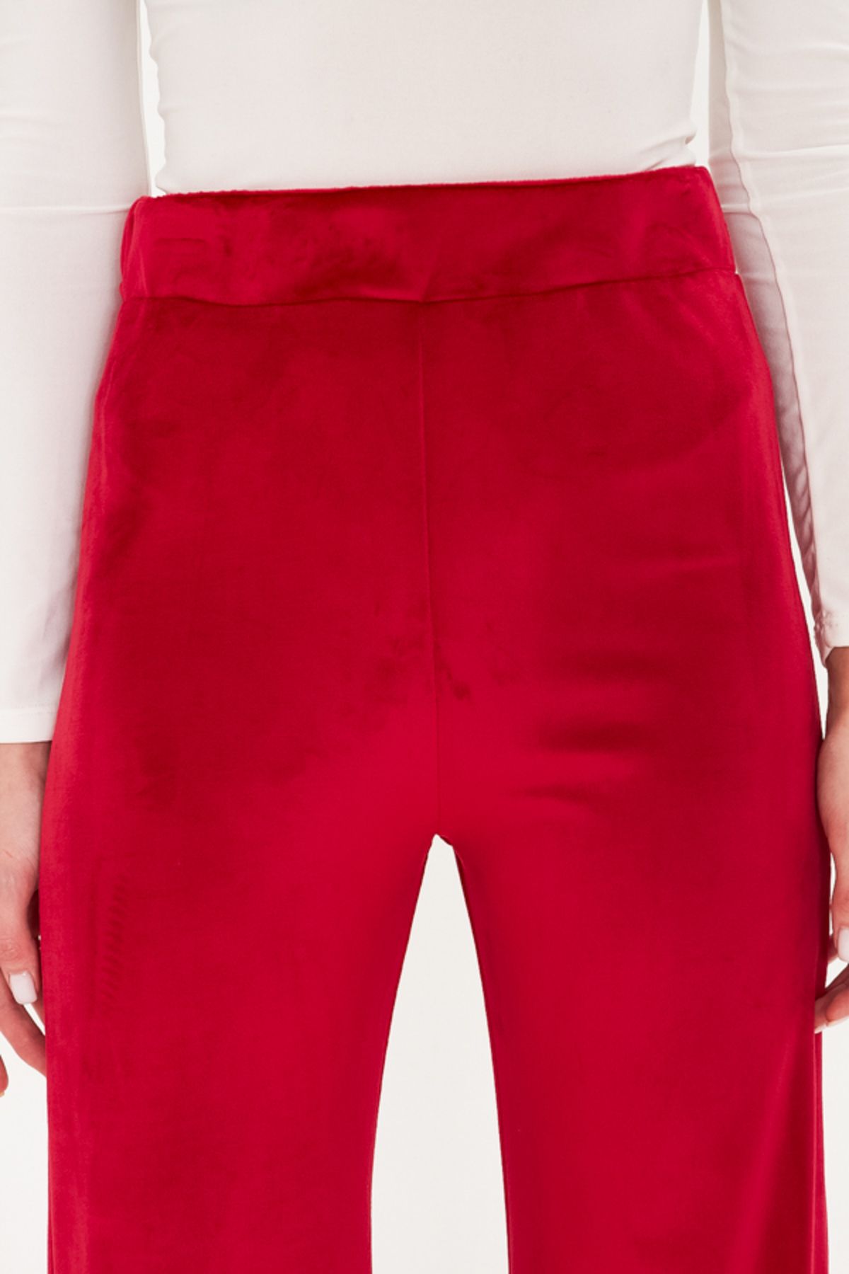 Woman Red Waist Tire Velvet Pants Arm-25k001091