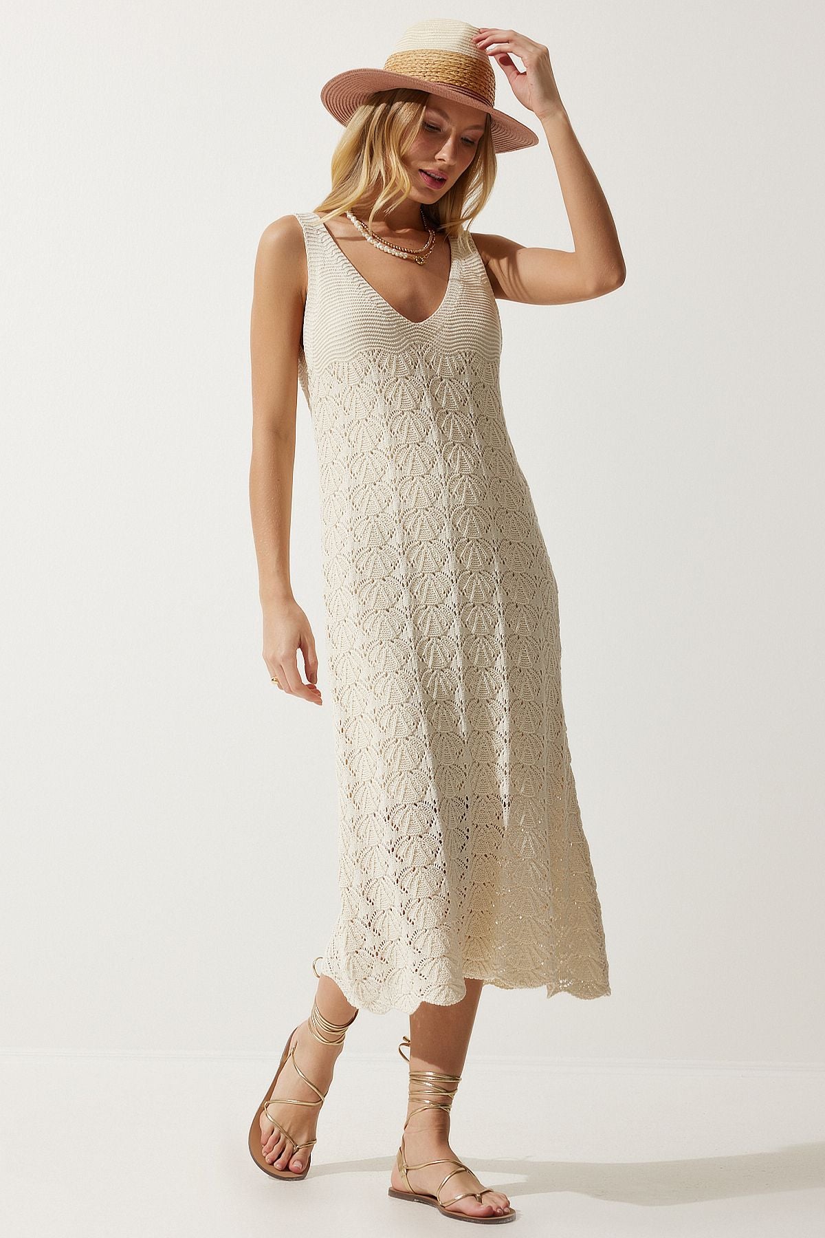 Women's Cream Hanger Summer Knitwear Dress NF00082