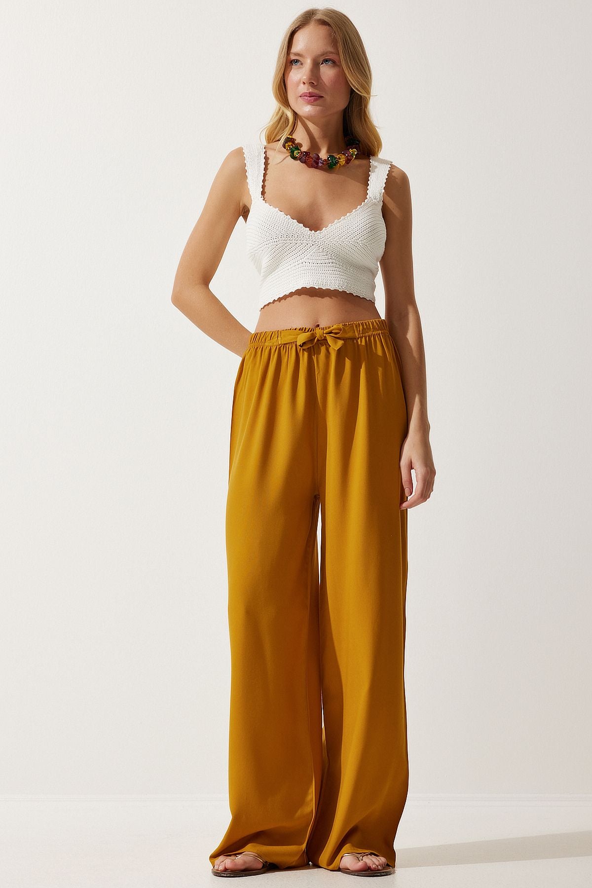 Female Mustard Summer Viscose Palazzo Pants EN00610