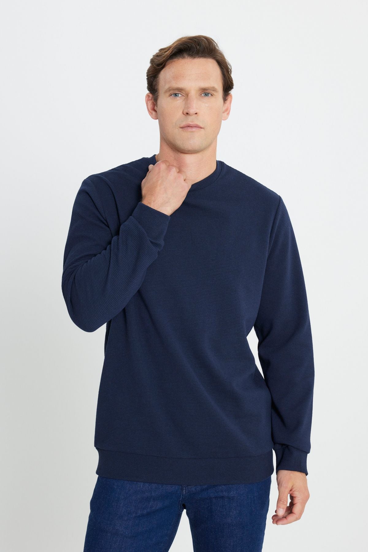 Men's navy blue 2 IP Hot Tissue Standard Fit Normal Normal Cut Bike Yaka Sweatshirt