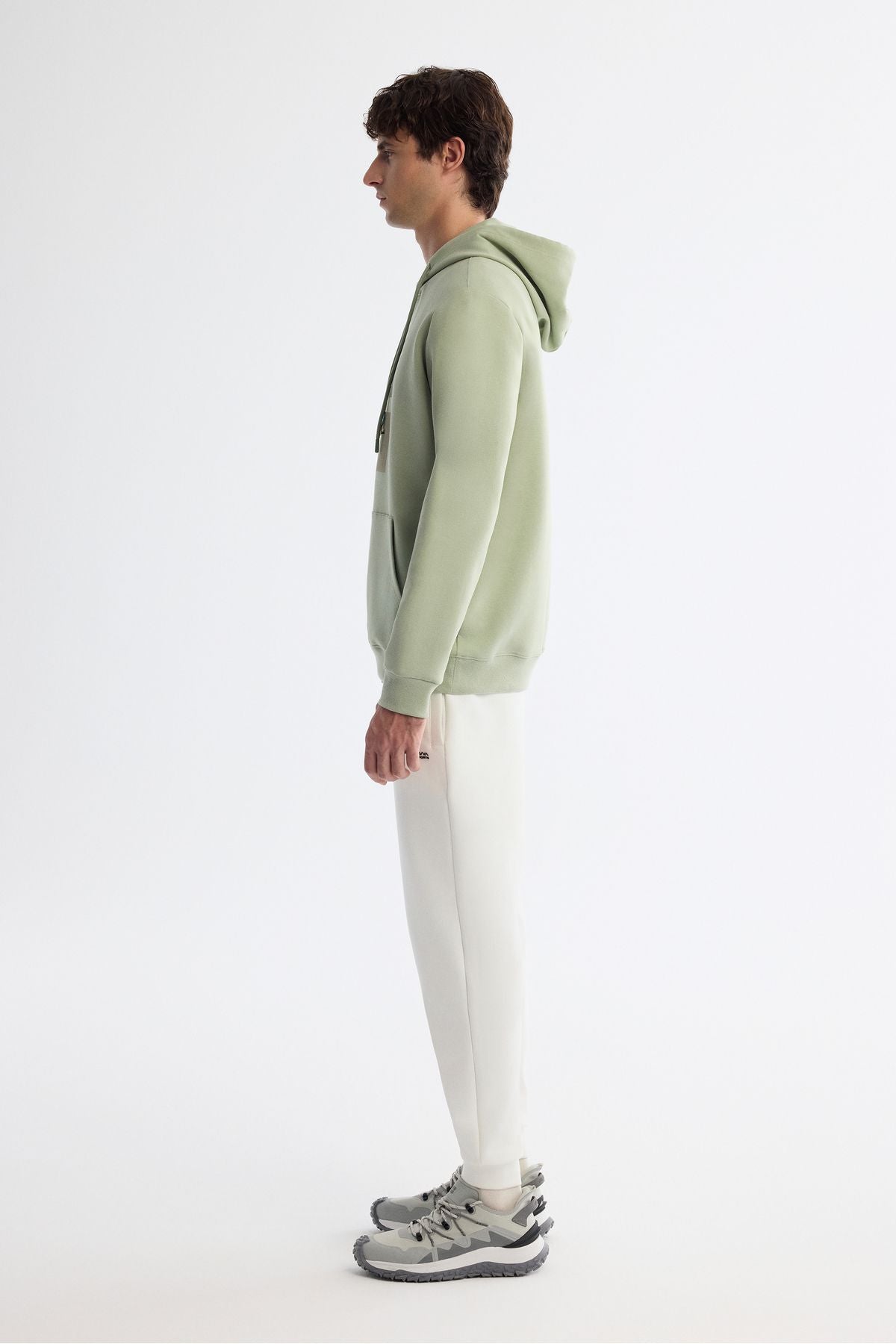 Men's Mint Green Hooded Cotton Printed Elastan Sweatshirt A42y1321