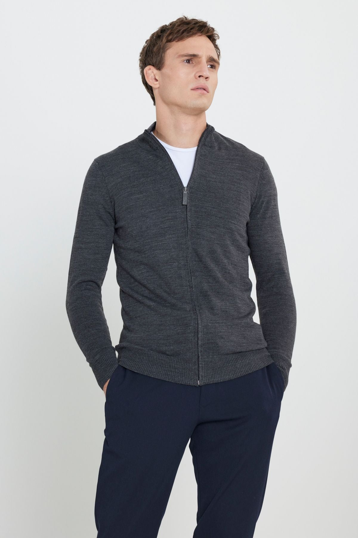 Men's anthracite-melanj Flash Normal Normal Normal Cut Ortak Triko Cardigan