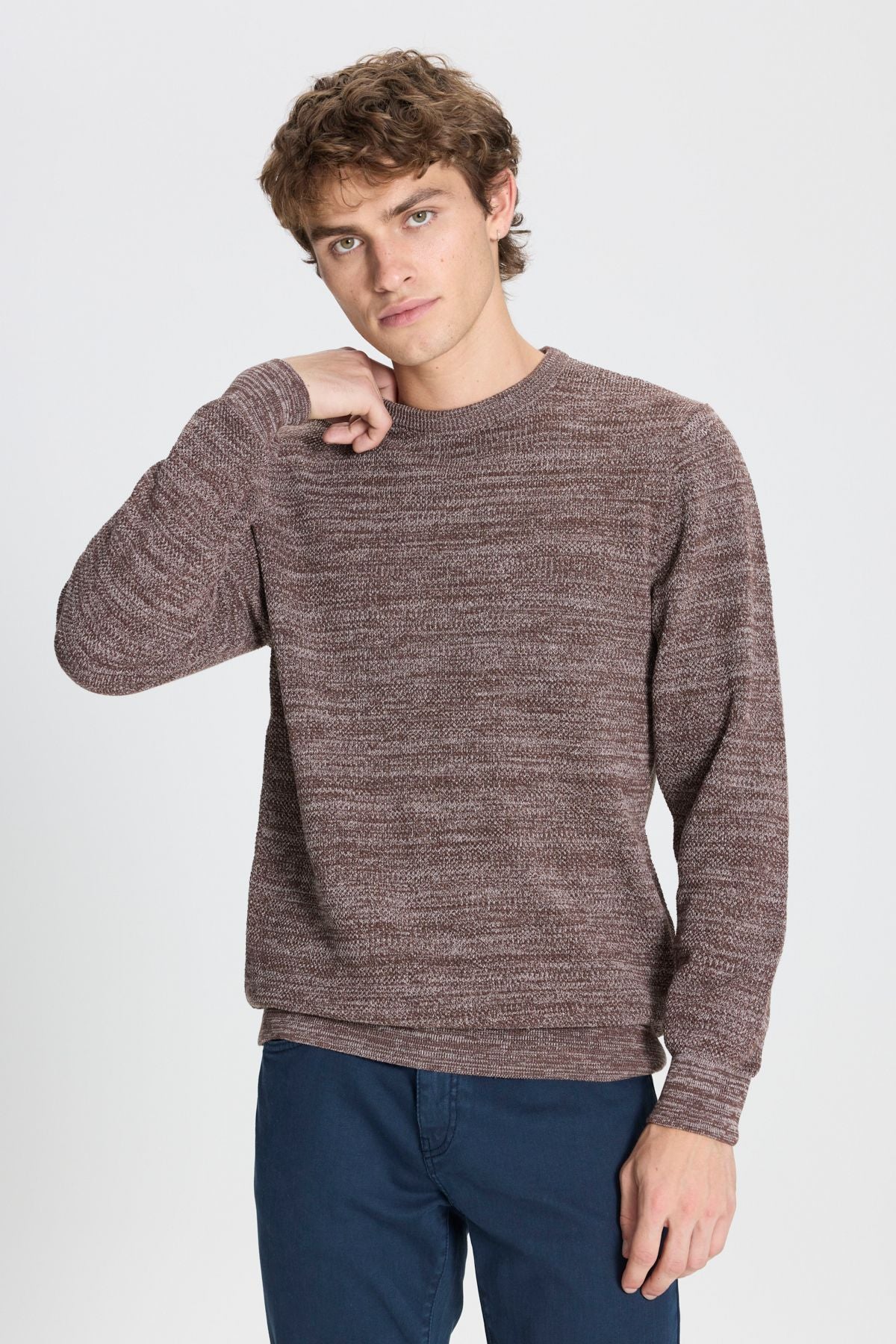 Men's Brown-Bej Standard Fit Normal Cut Normal Cycling Bike Patterned Knitwear Sweater