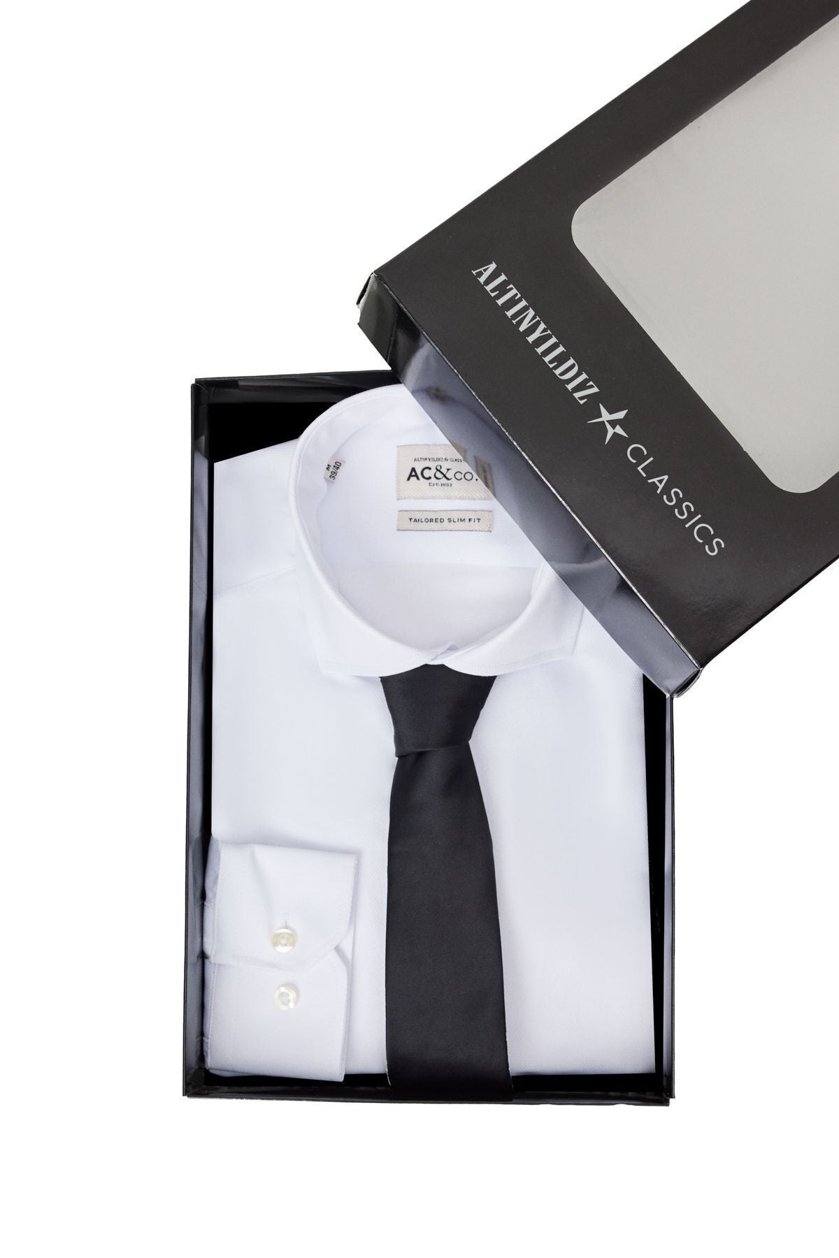 Special Gift Boxed Slim Fit Shirt-Nano Water and Stainless Tie Tie Set Damat Bohça