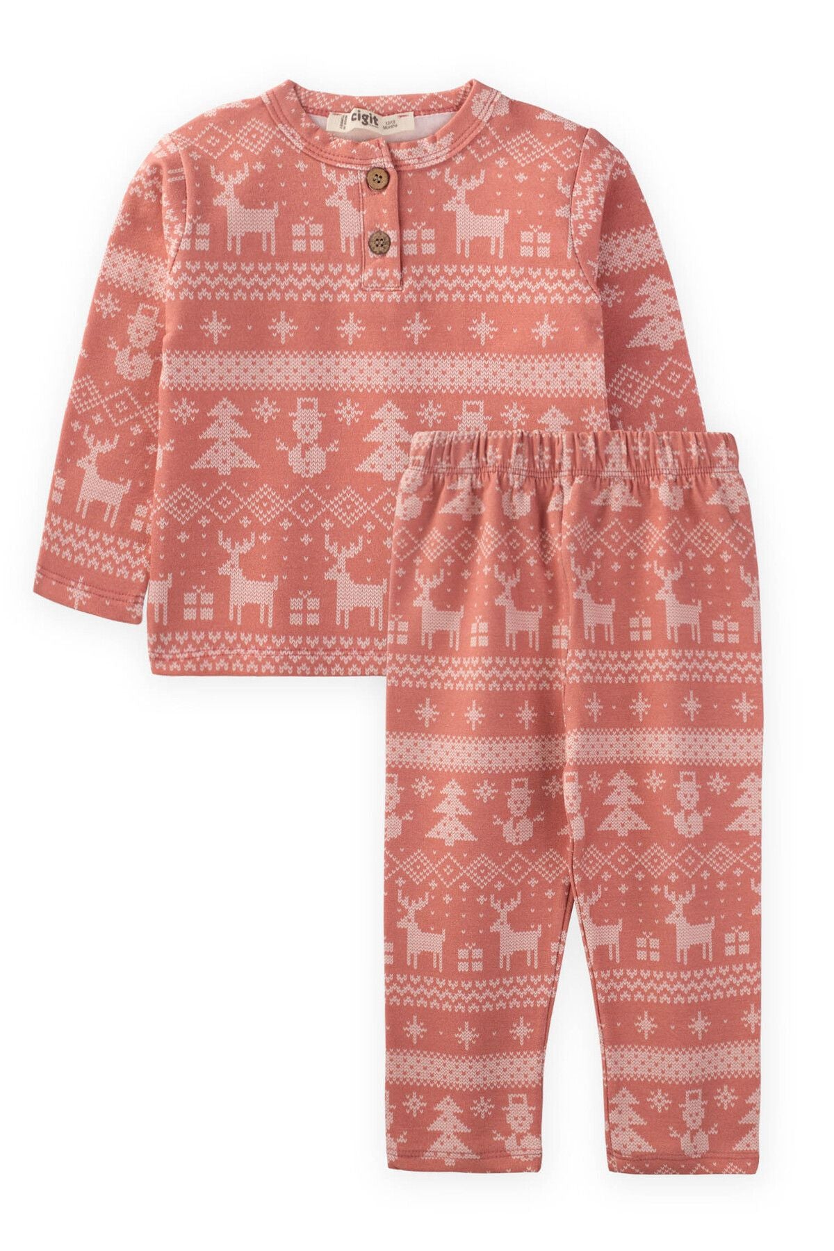 Snow Themed Pajamas Set 1-9 Age Salmon