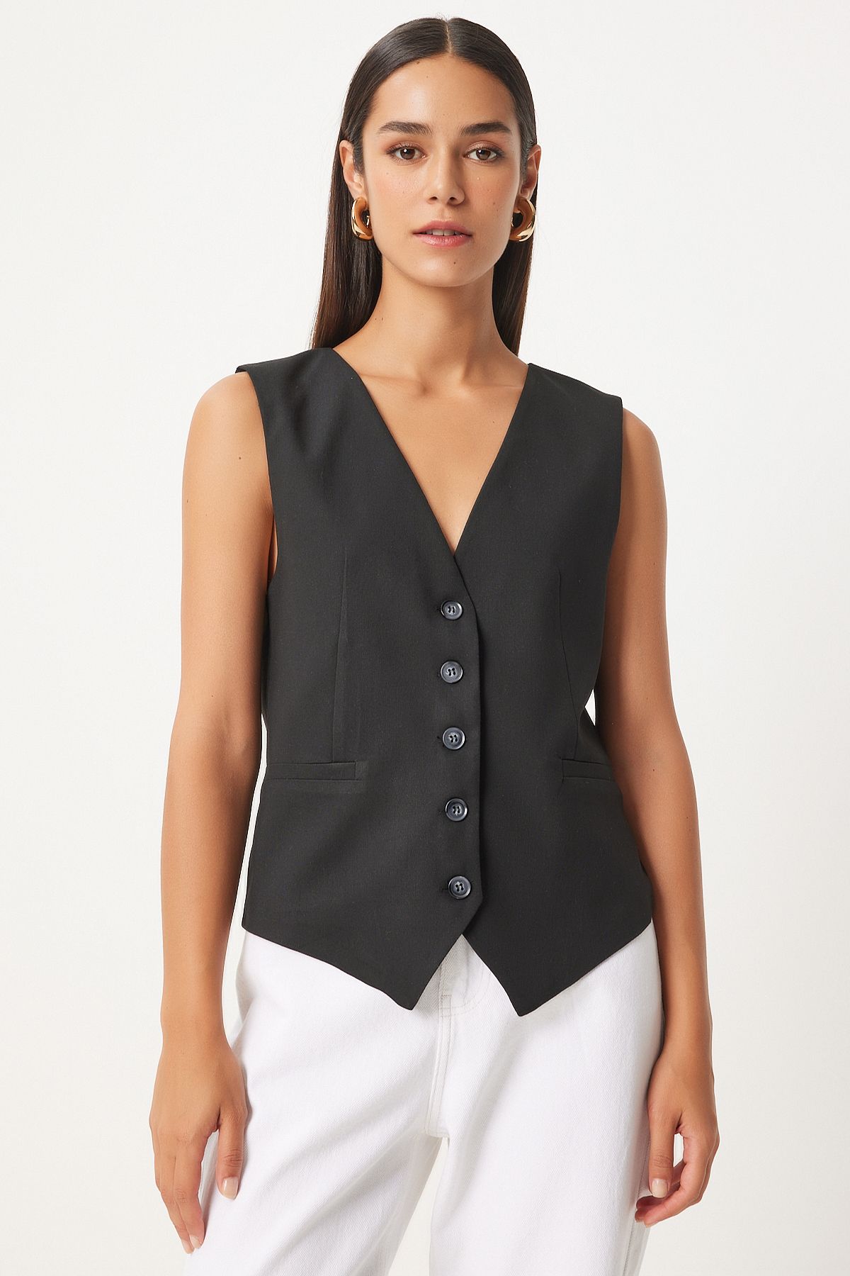 Female Black V -Neck Viscose Vest To00145