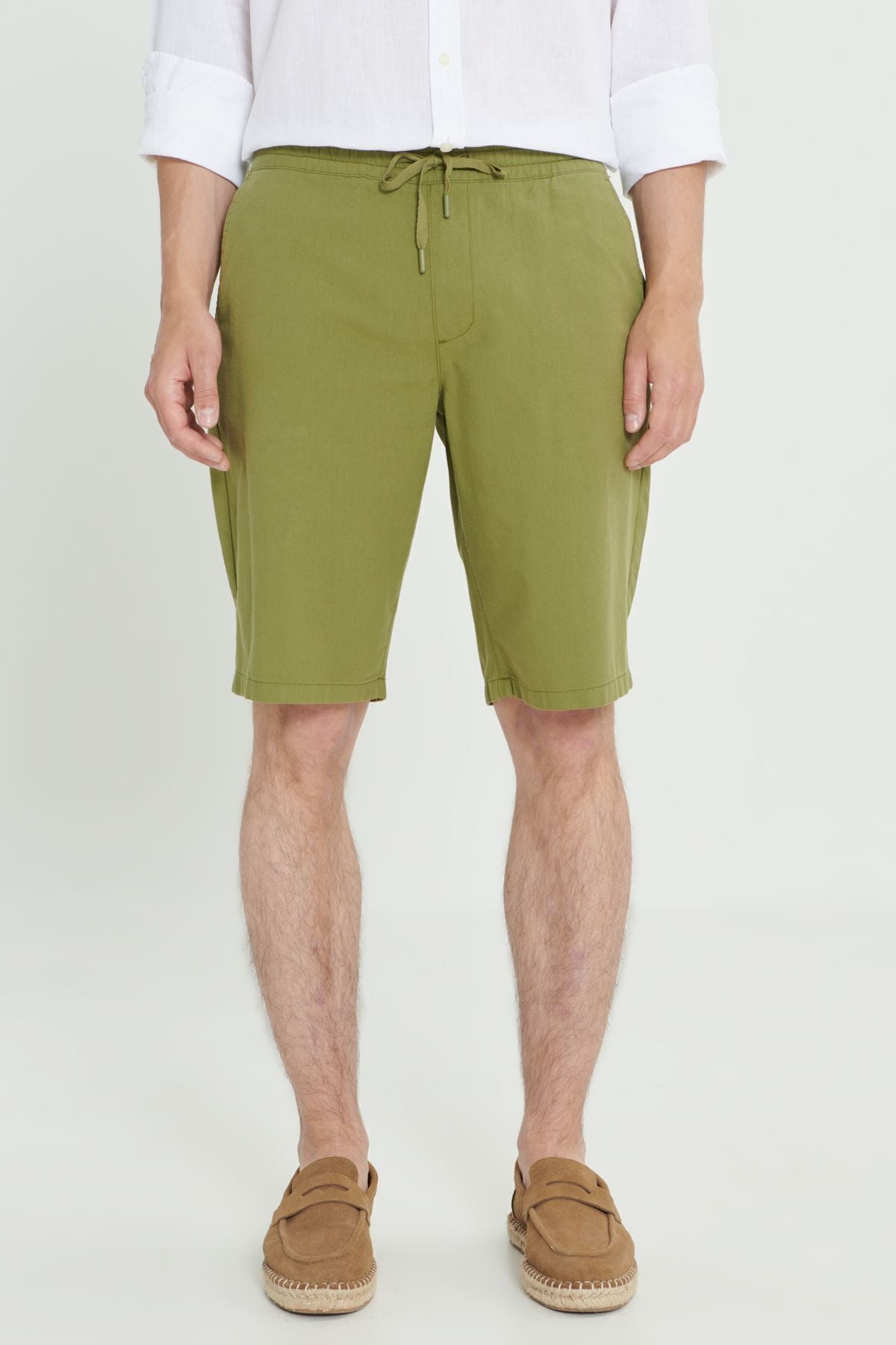 Men's Khaki Linen Comfort Fit Casual Cutting Side Pocket Shorts