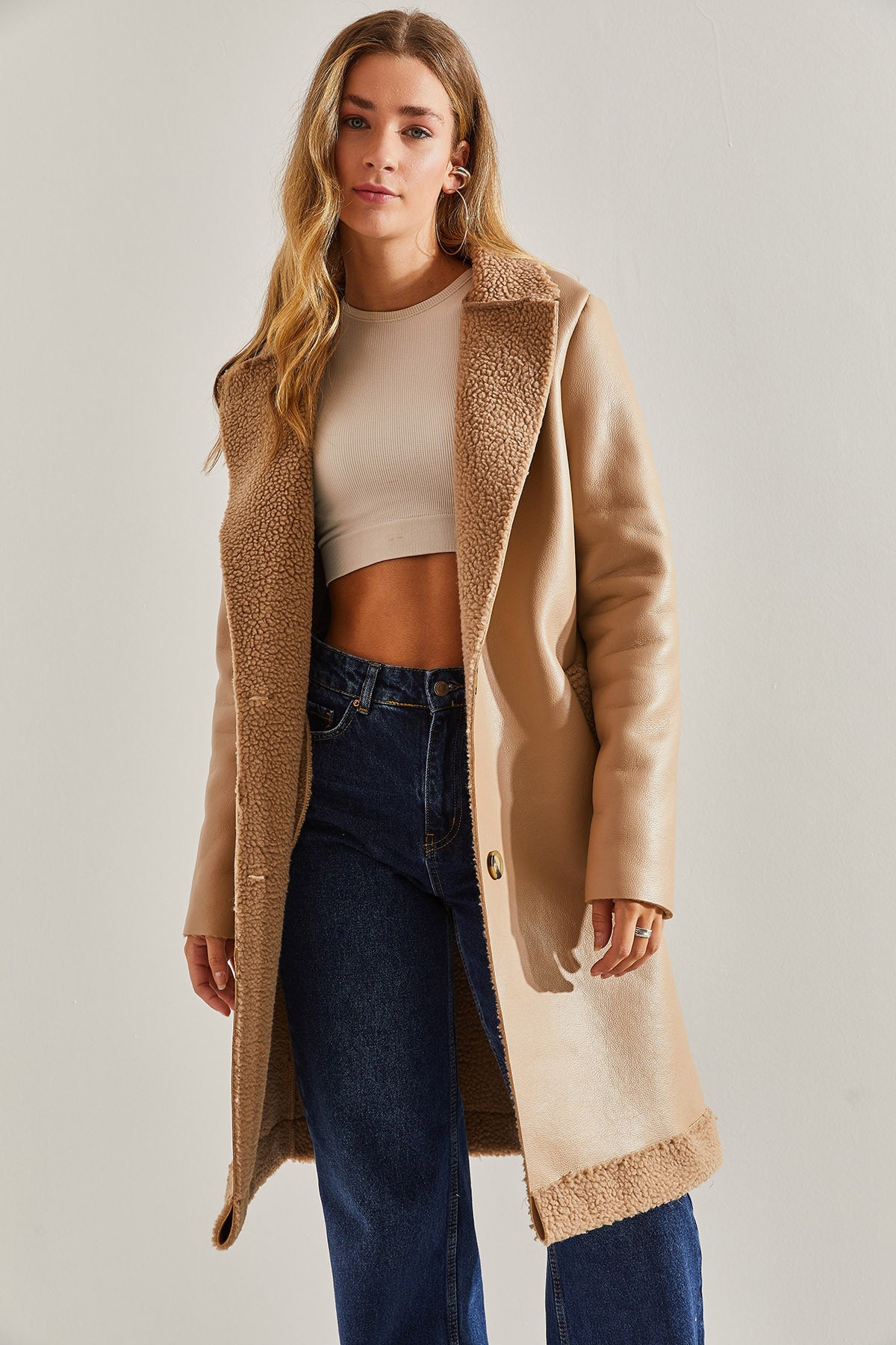 Women's Buttoned Leather Coat 60031035