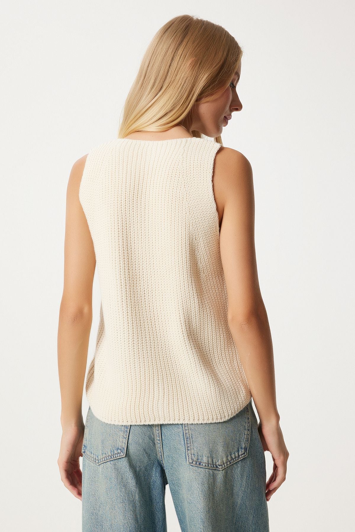 Women's Cream V -Yaka Knitwear Vest YY00221