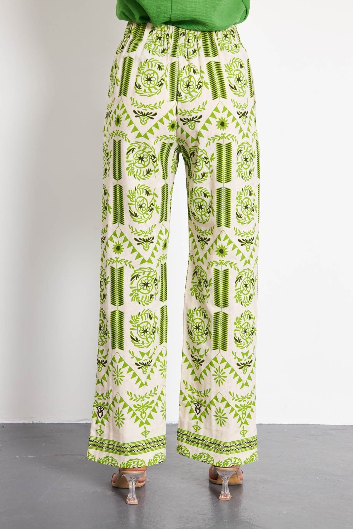 Palazzo Pants with Patterned Patterned Patterned Patterned Patterned Female Female Green Patterns ARM-24Y001069