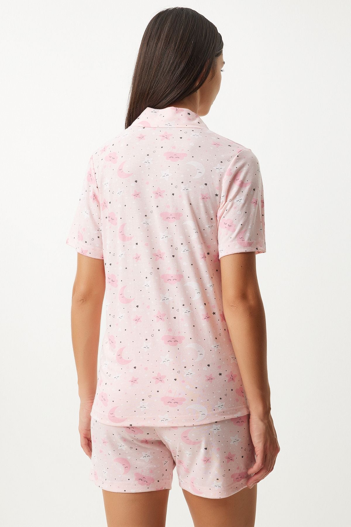 Woman Light Pink Patterned Viscose Shirt Shirt Pajama Set EC00044