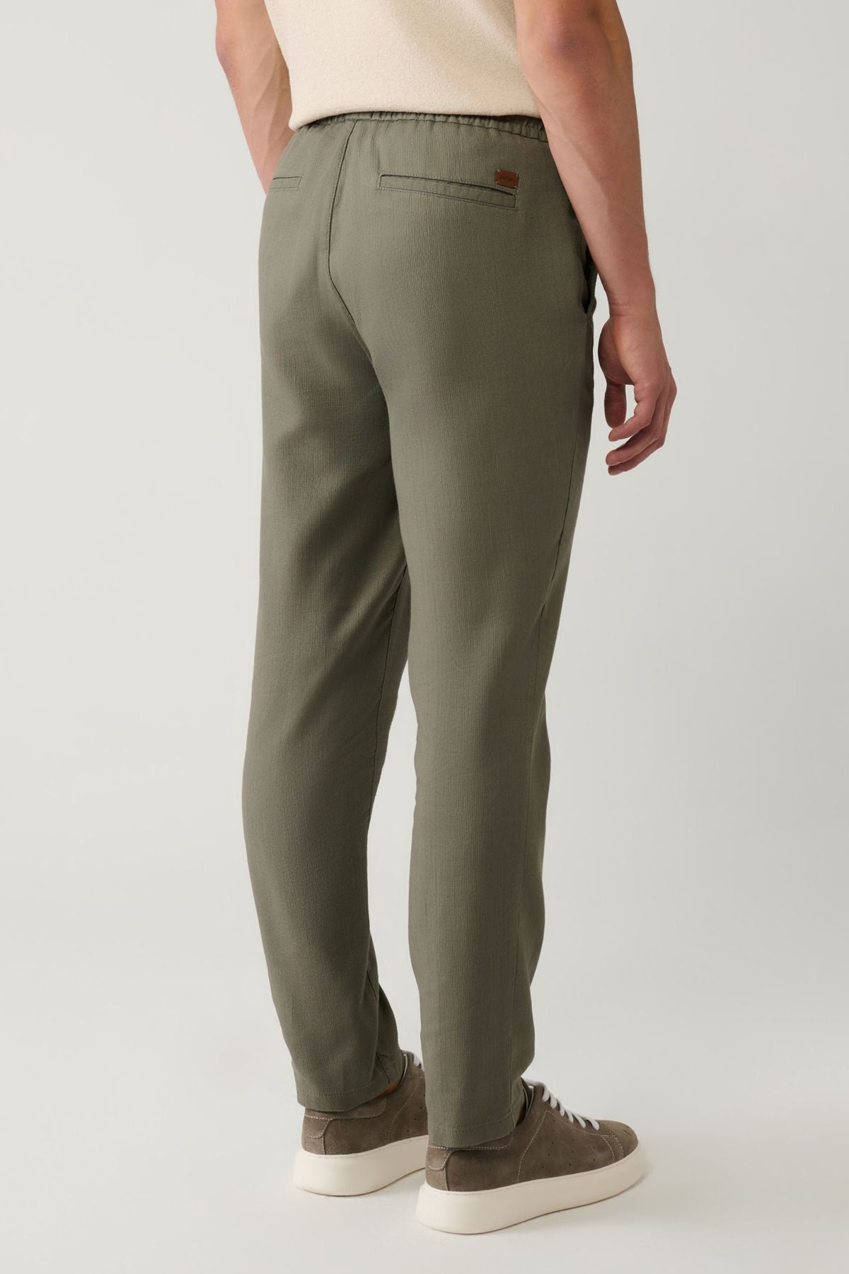 Men's Open Khaki Side Pocket Waist Linen Textured Trousers E003052