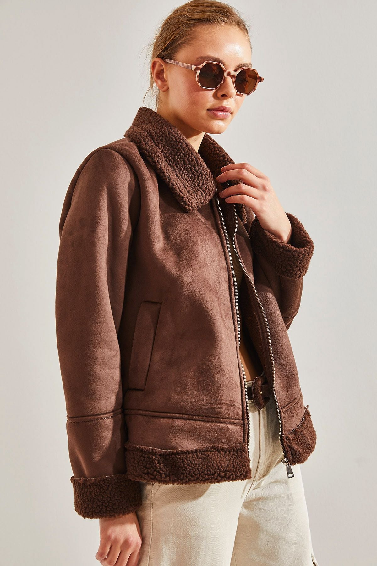 Women's suede plush coat