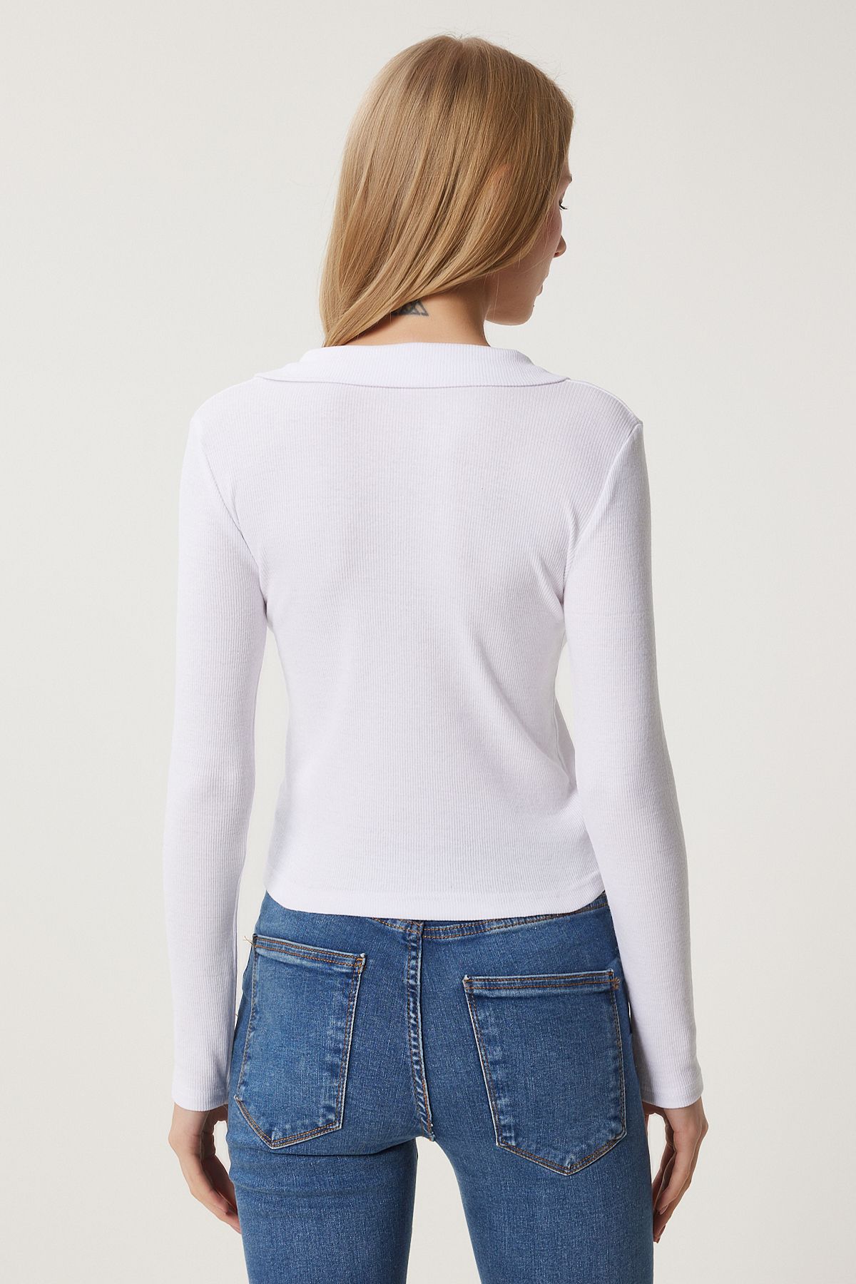 Female Green White 2 Polo Polo Yaka Wick Knitting Blouse GT00232