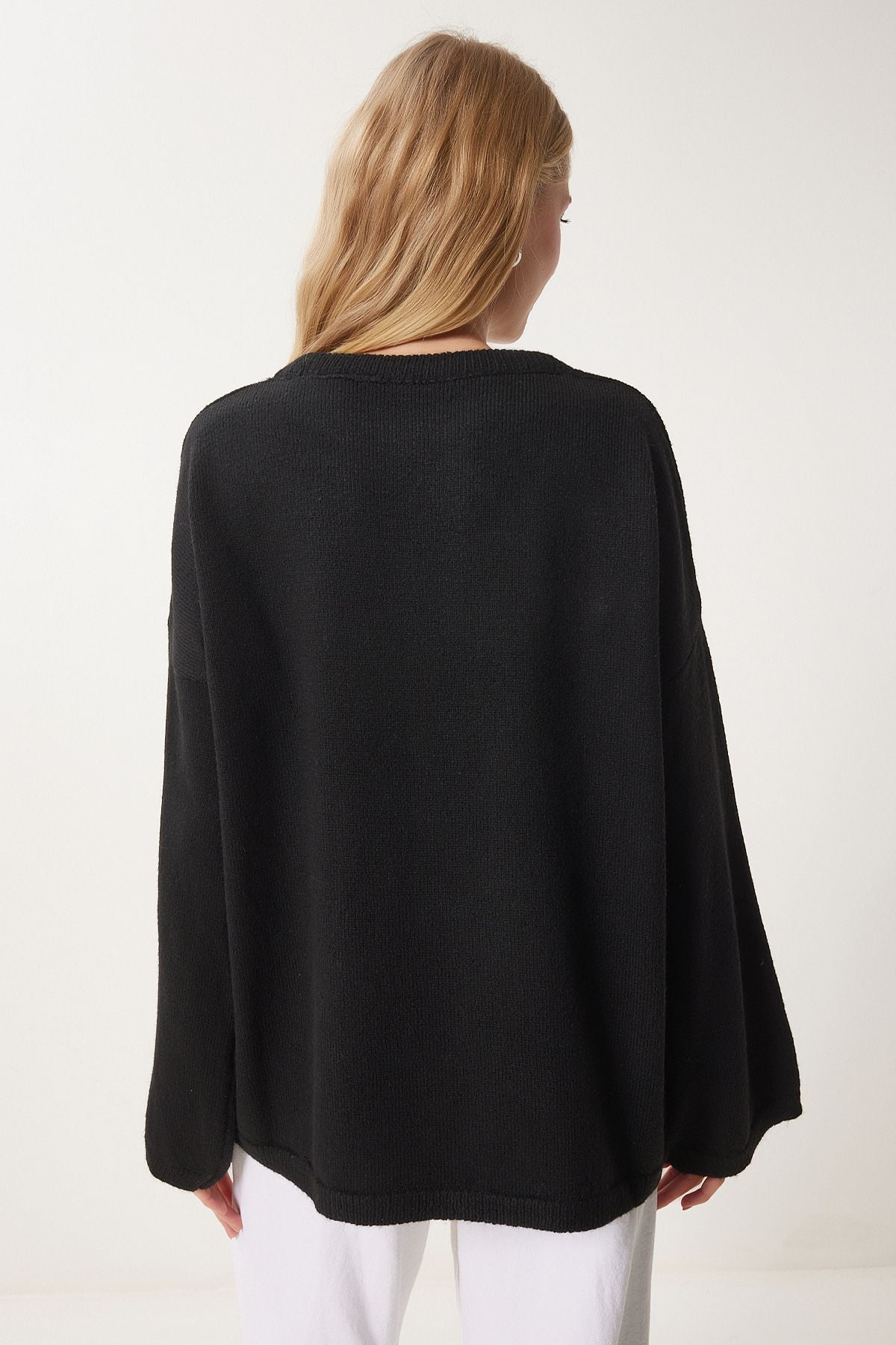 Female Black Bow Detailed Oversize knitwear sweater KB00042