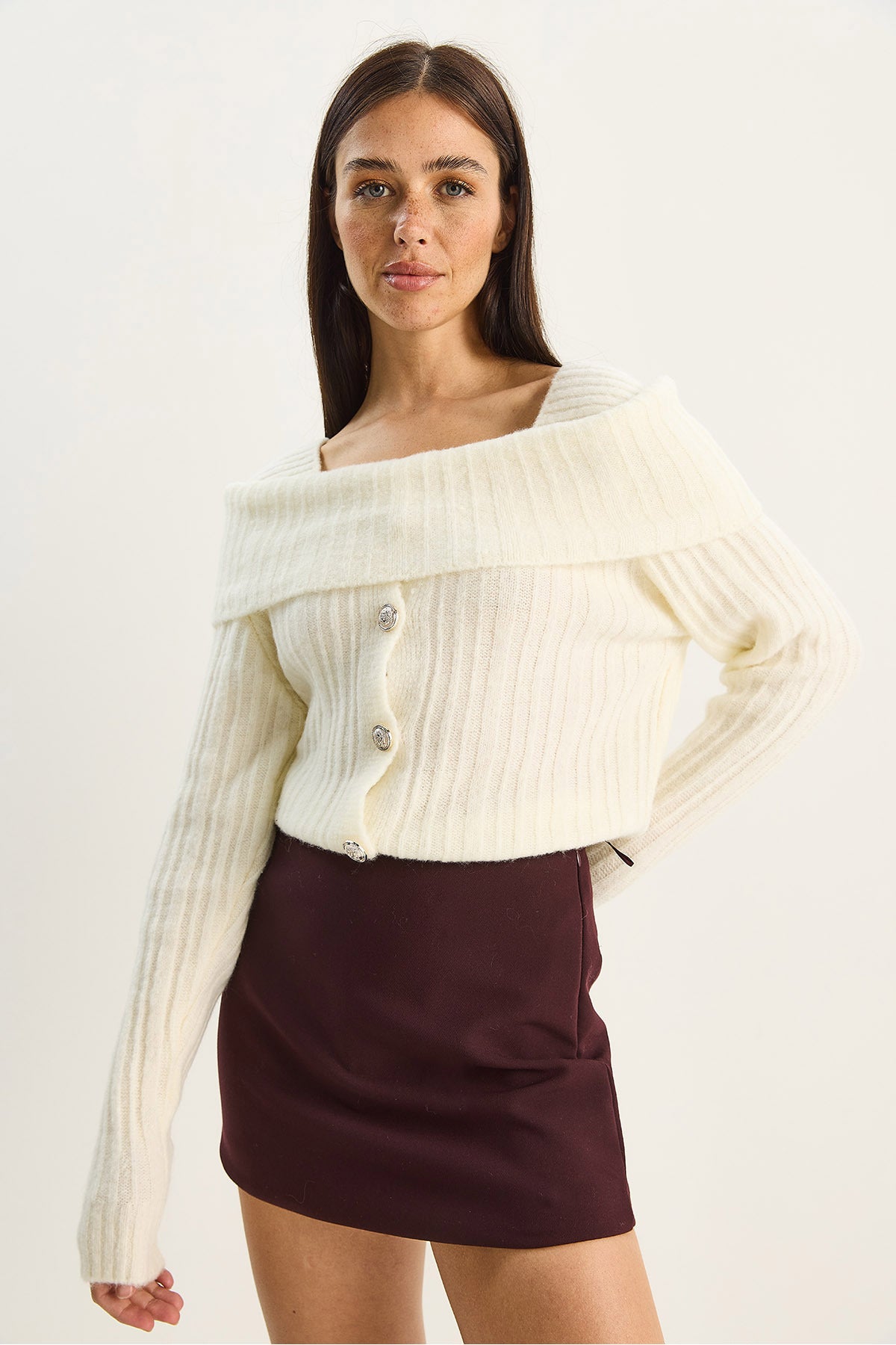 Women's Boat Neck Button Detailed Knitwear Sweater 9059 60283778