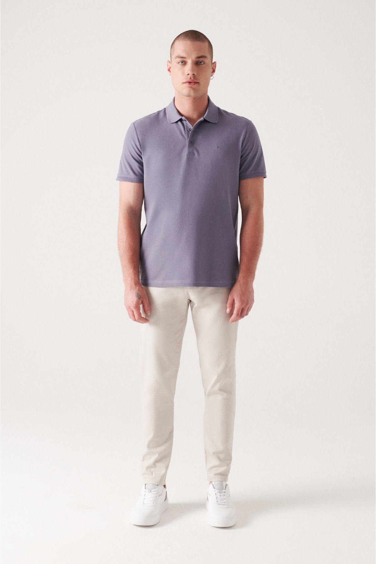 Men's lilac 100 %cotton cool, Polo Yaka T-shirt E001004