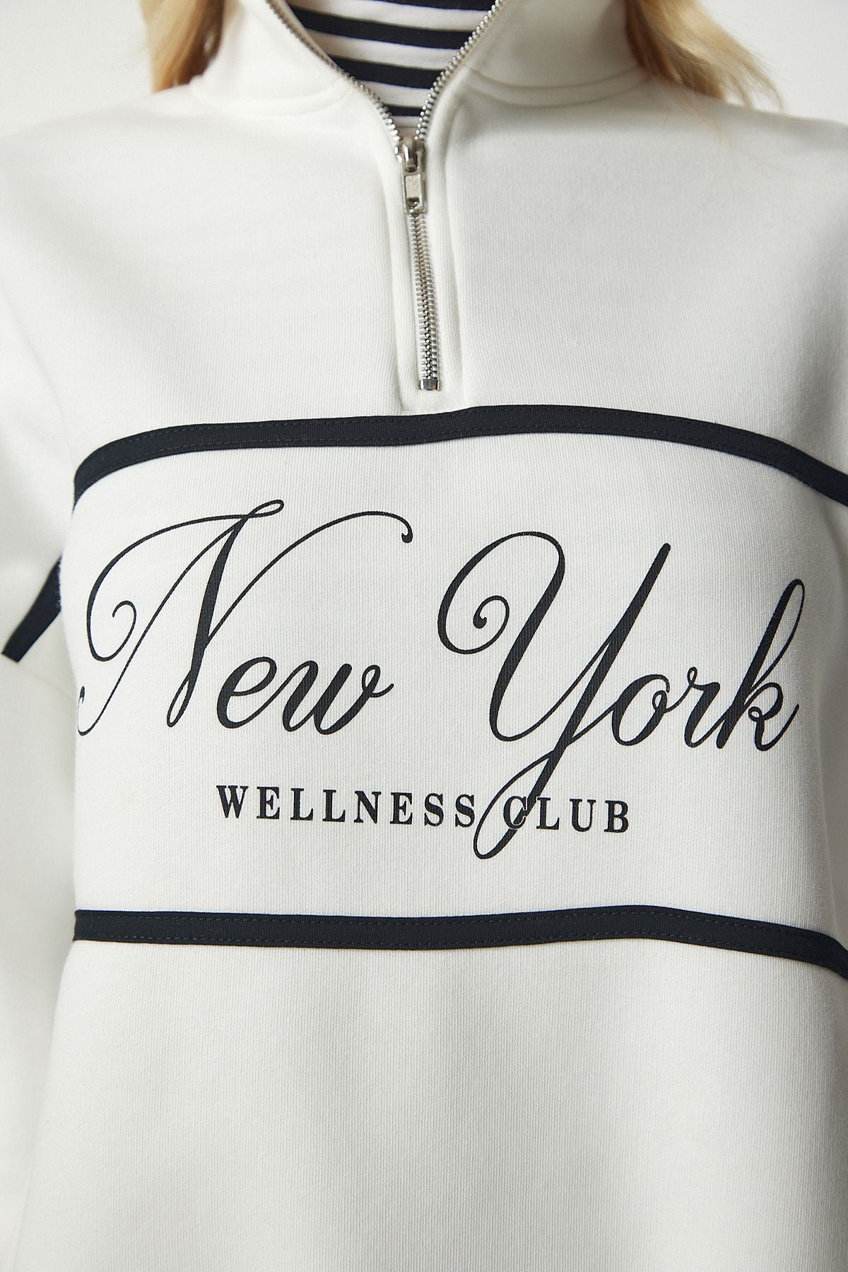 WOMEN ECRU Zippered Neck Printed Sweatshirt UB00168