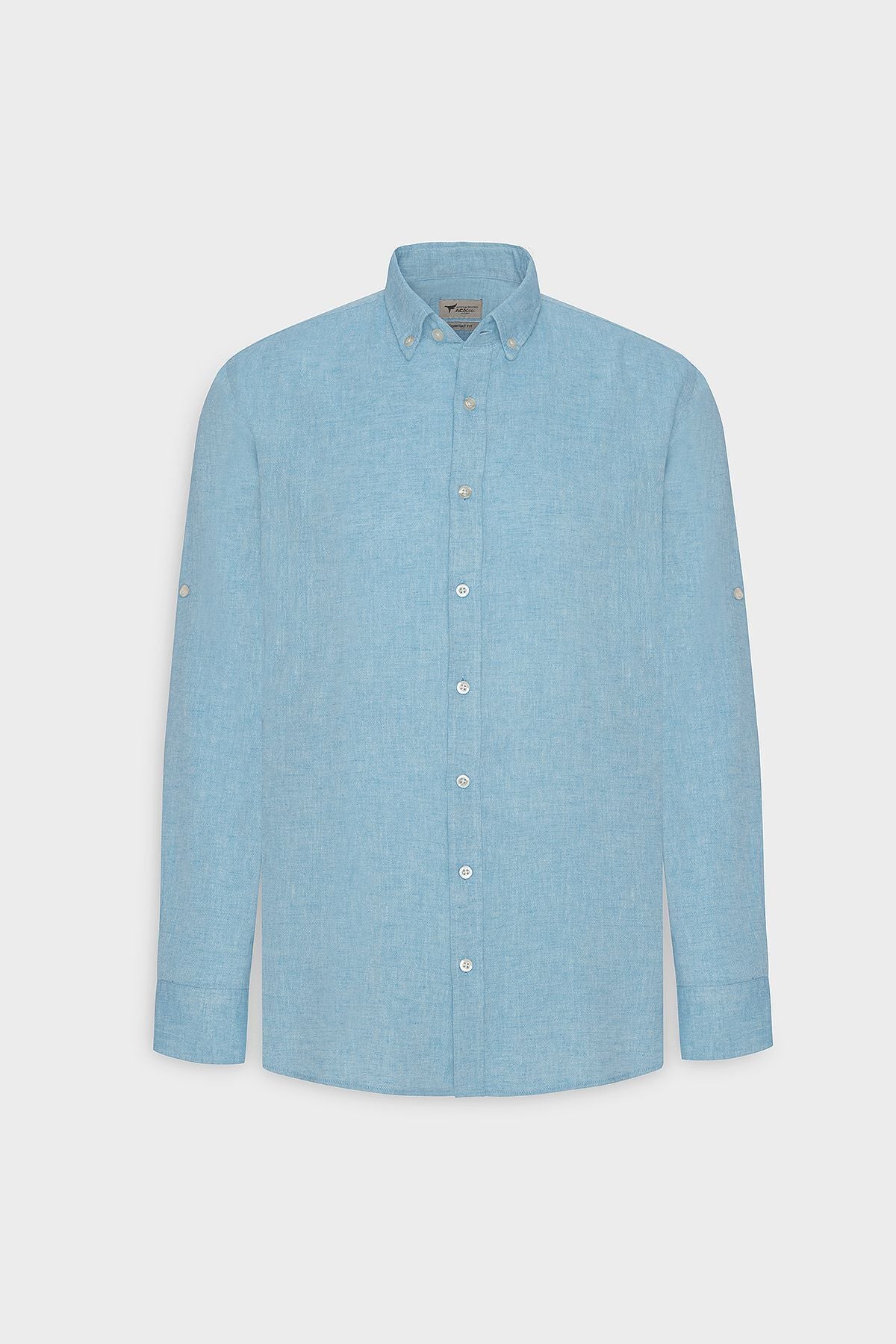 Men's turquoise linen comfort fit comfortable cut buttoned collar casual shirt