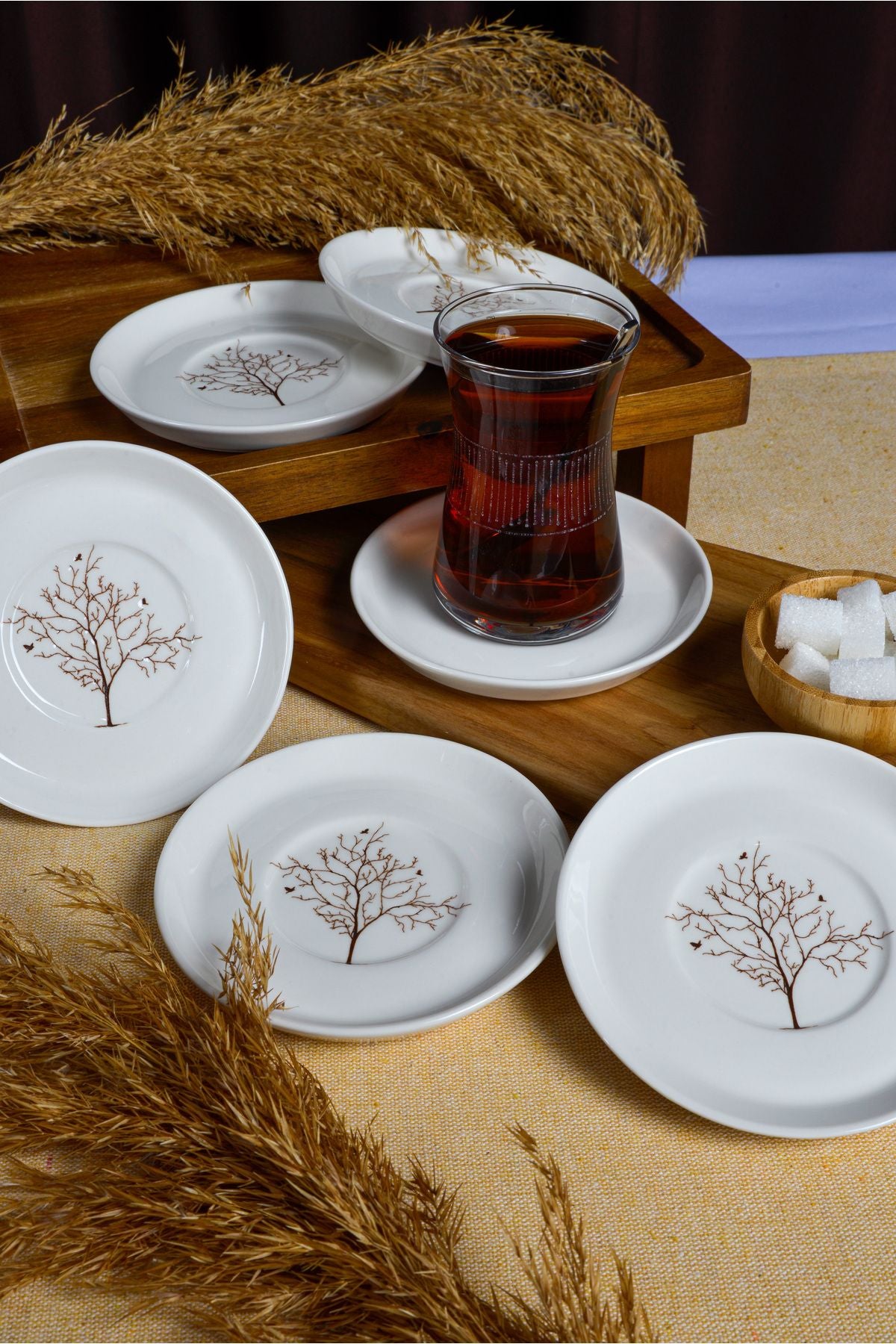 Life Tree 6 pieces 12 cm porcelain tea plate broken white