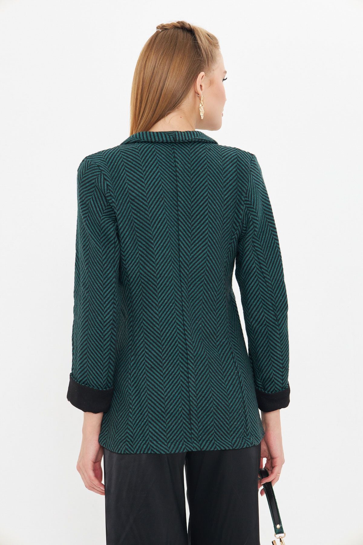 Female emerald fish back pattern arm folded single buttoned stamp jacket ARM-24K001066