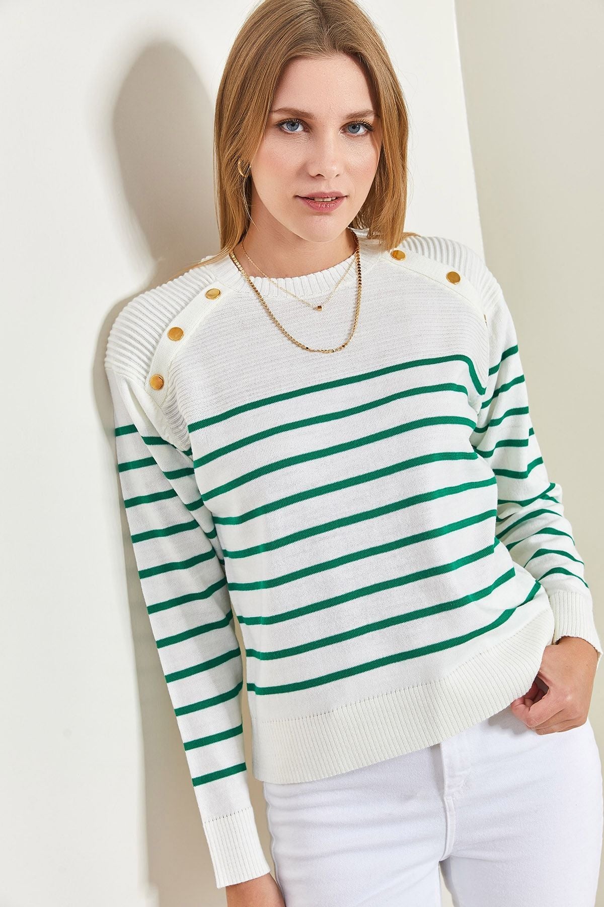 Women's Shoulders Button Detailed Knitwear Sweater