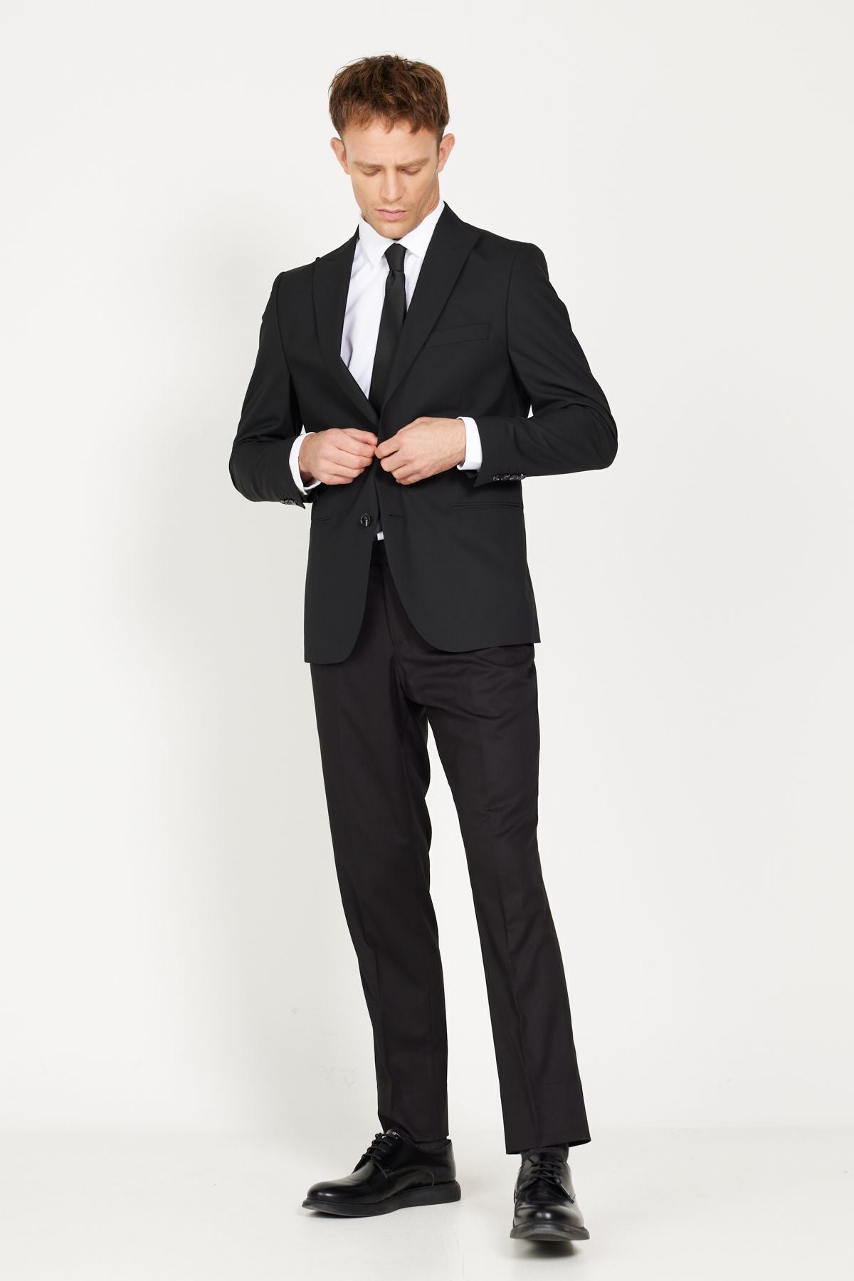 Men's Black Extra Slim Fit Narrow Cutting Black Sports Suit