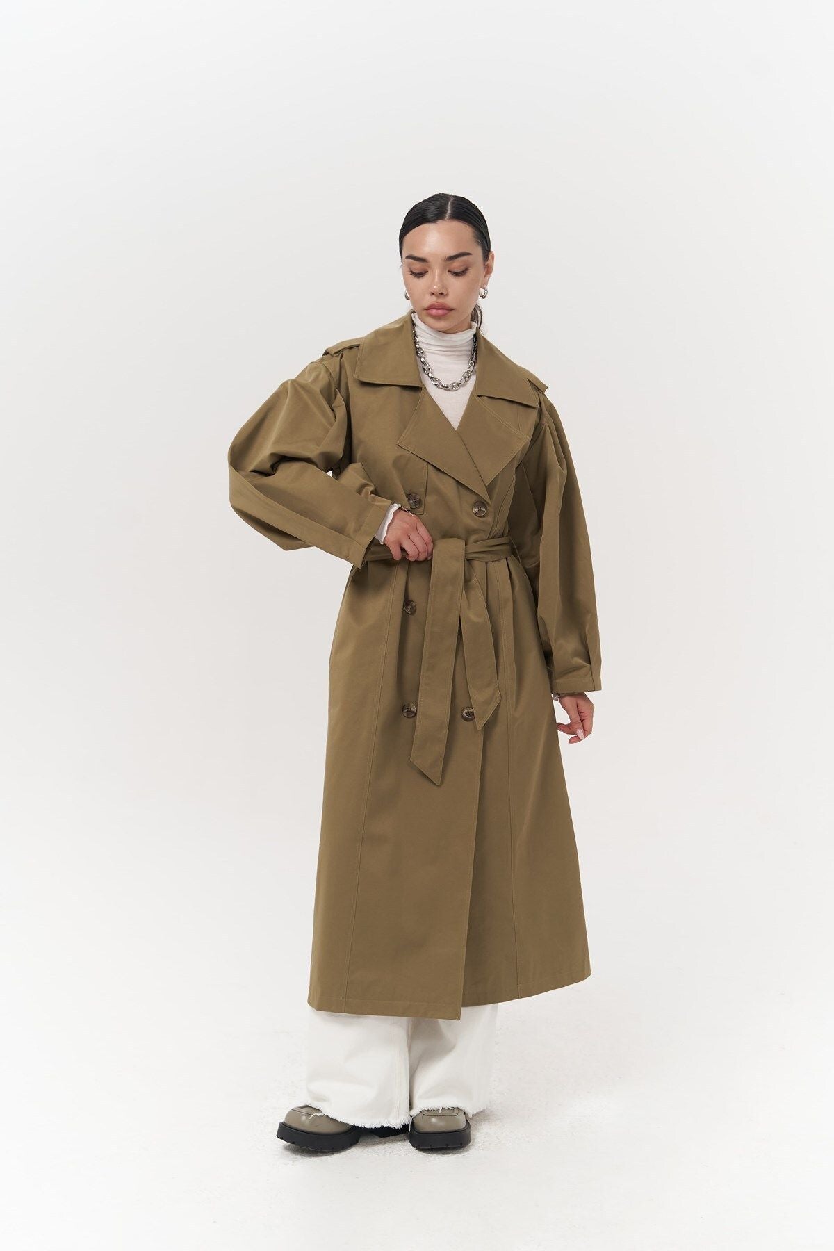 Aubree Haki Oversize trench coat