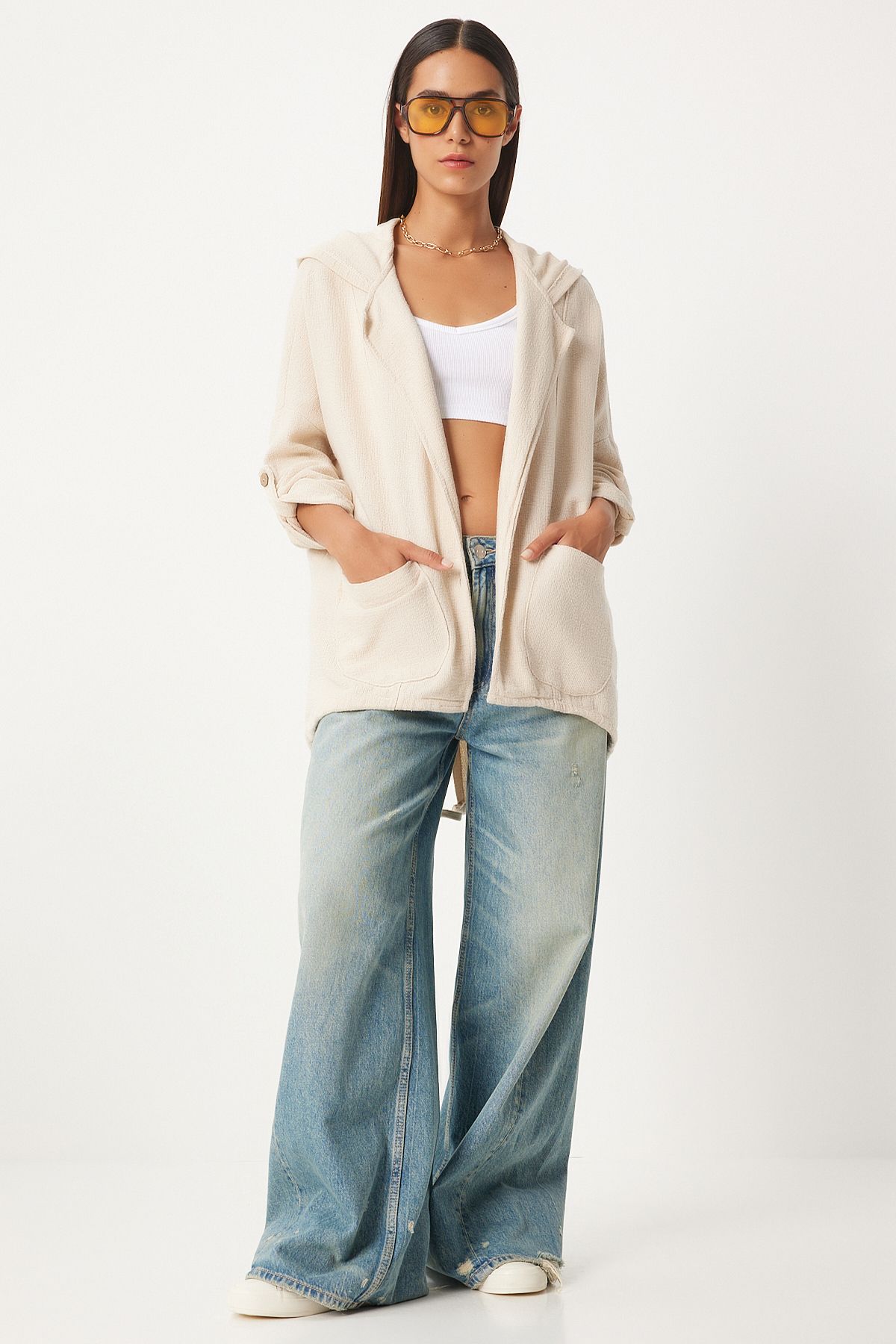 Female cream hooded overwheeling jacket gp00007