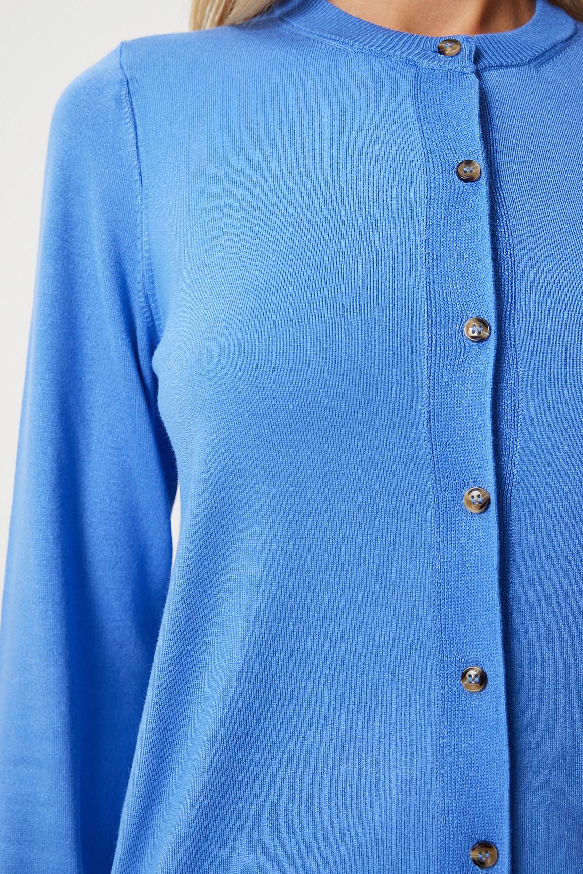 Woman Blue Soft textured seasonal knitwear cardigan kl00008