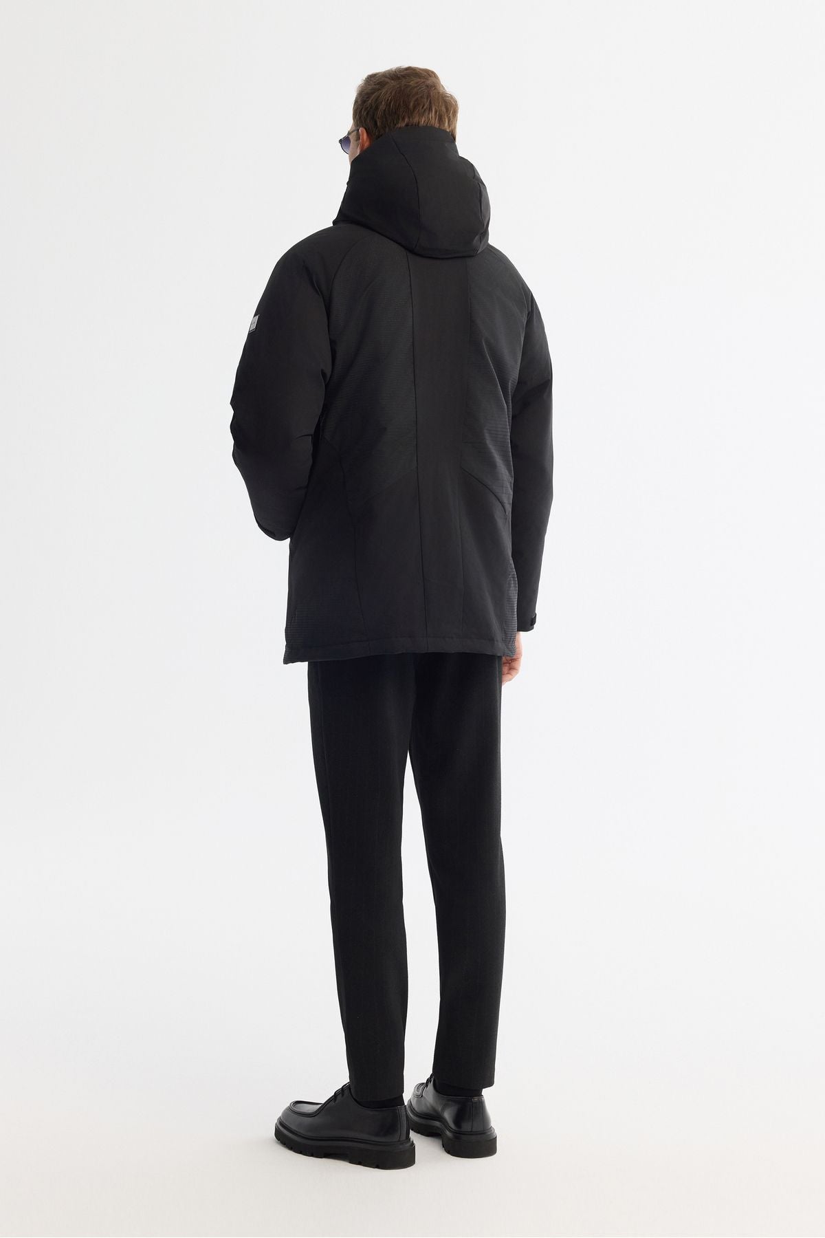 Men's black hooded water -driven windproof goose feather coat A42y6044