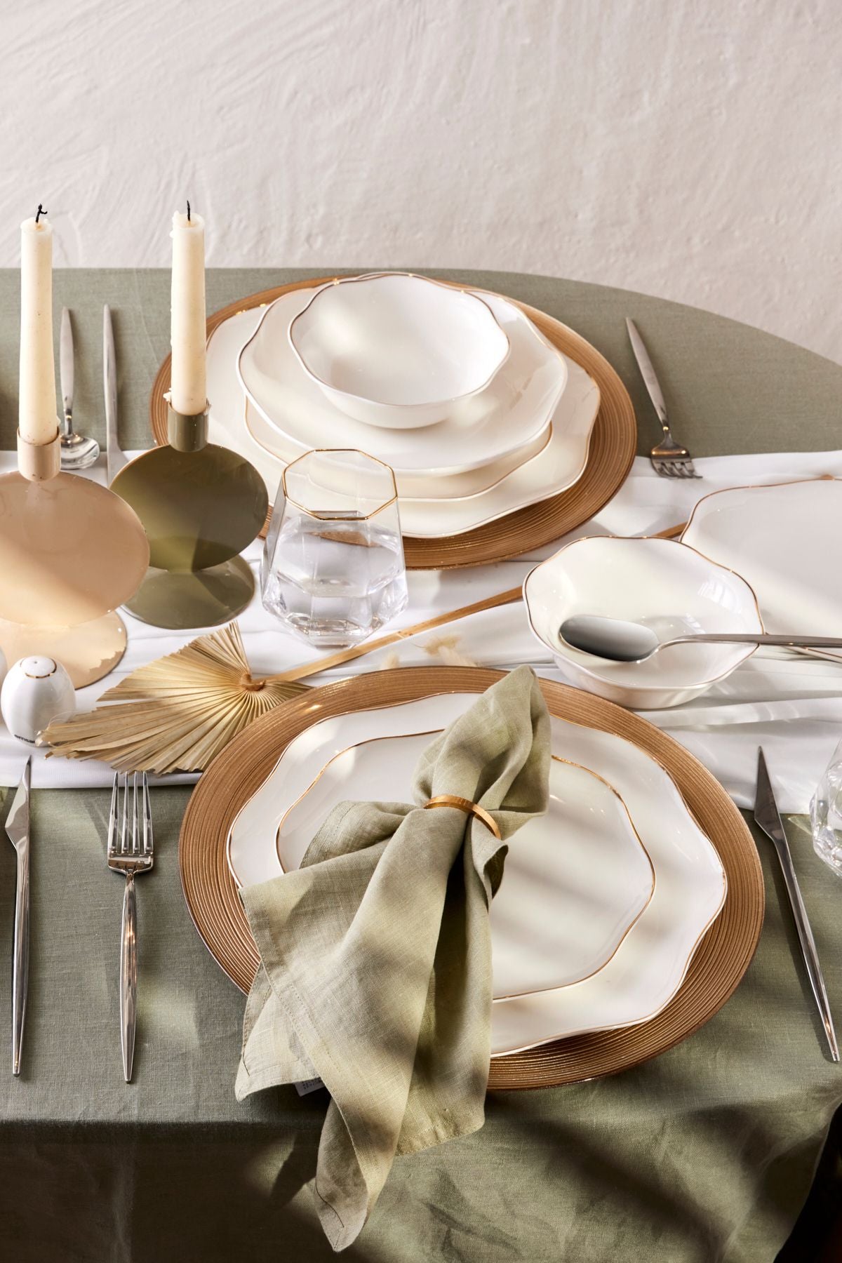 Lotus 53 Pieces 12 Person Dinner Set Gold