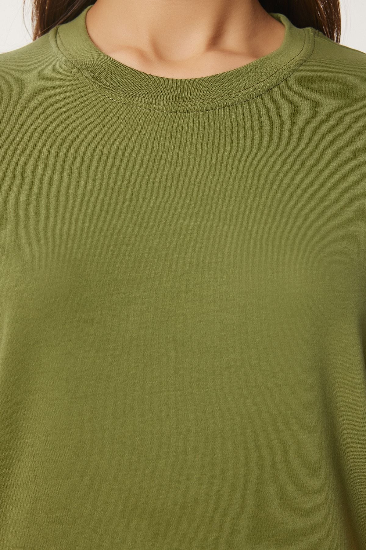 Female Green Cotton Basic Knitting T-Shirt AG00001