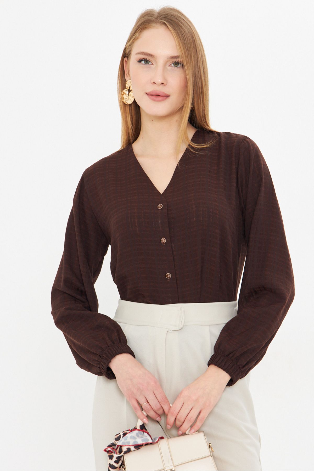 Woman Dark Coffee Arm Tire Bürümcük Shirt ARM-24K001002
