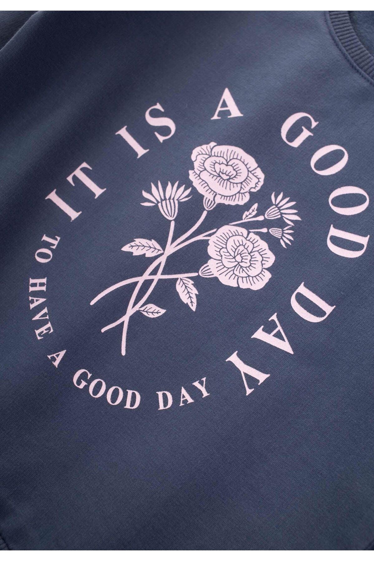 Rose Printed Girl Sweatshirt Team 3-14 Years Navy Blue