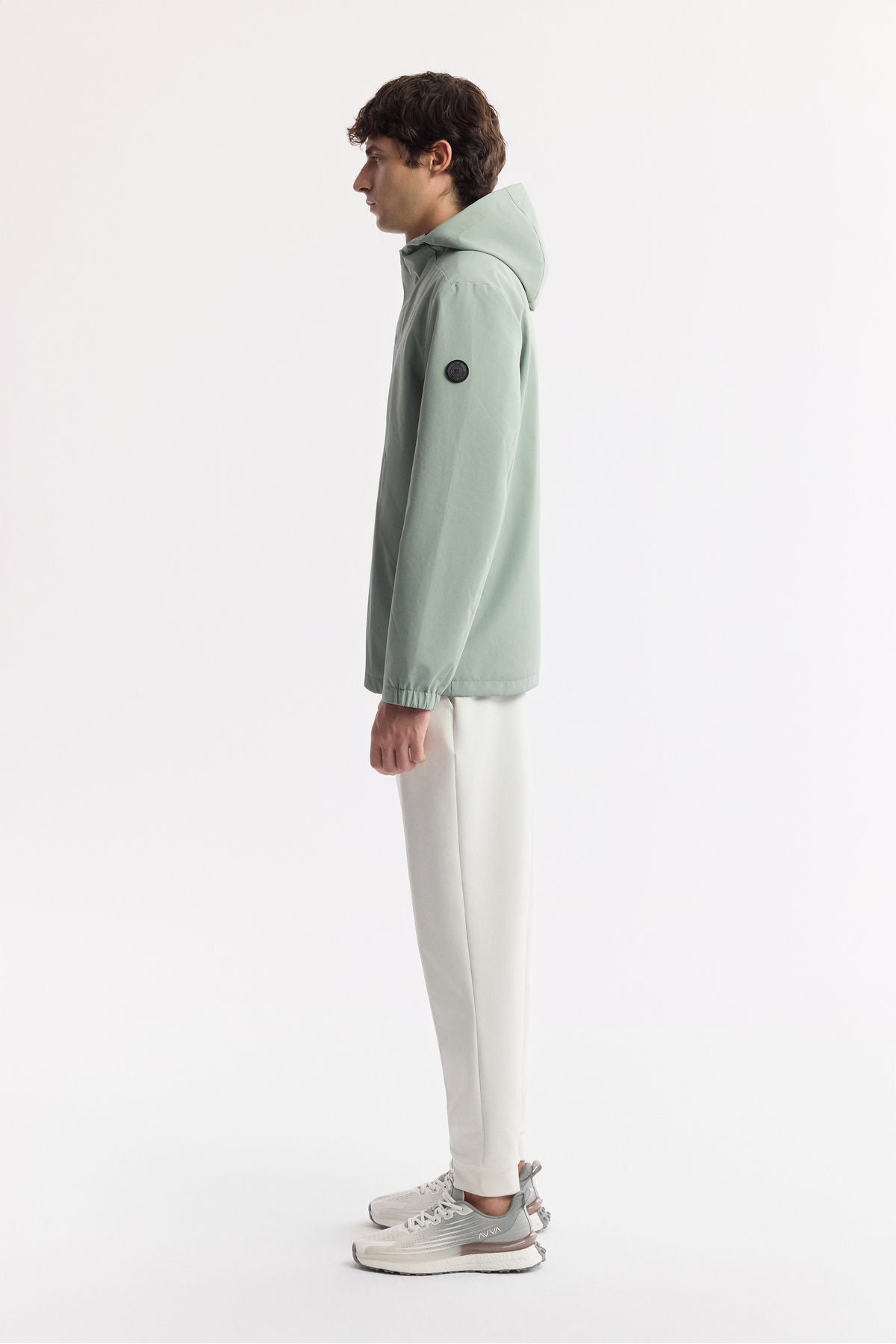 Men's Mint Green Hooded collar windproof light coat A51y6054