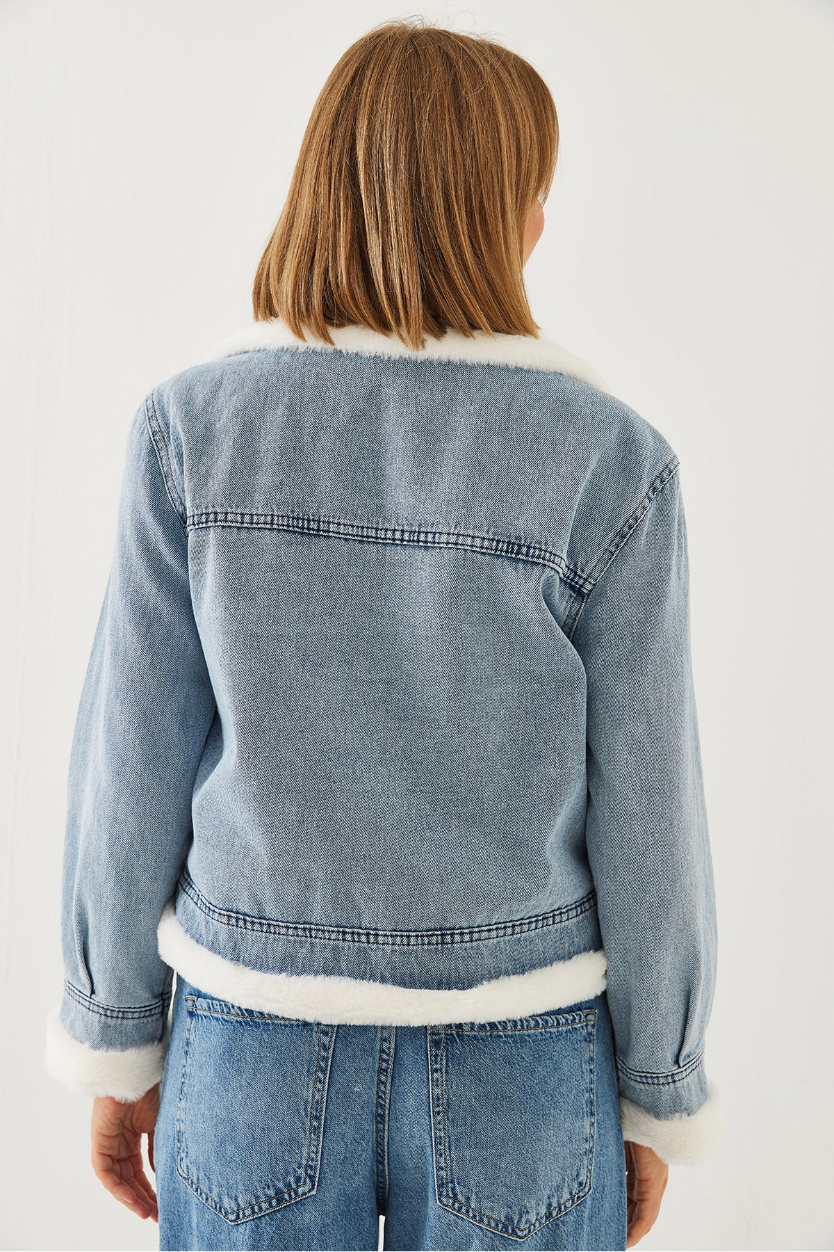 Women's Belt Detailed Furry Denim Coat 2438 60251947