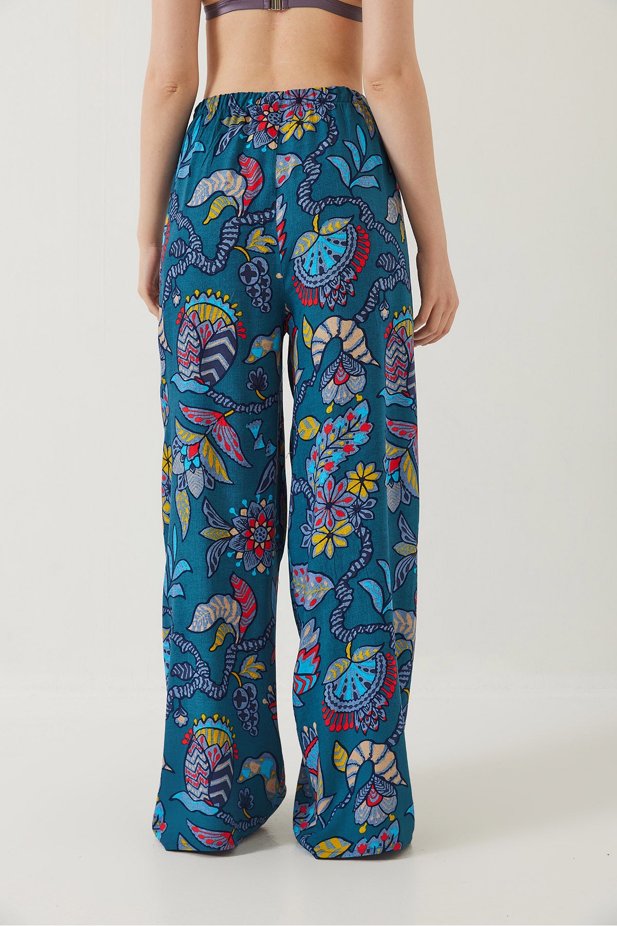 Women's Waist Tied Patterned Viscose Trousers 60261354