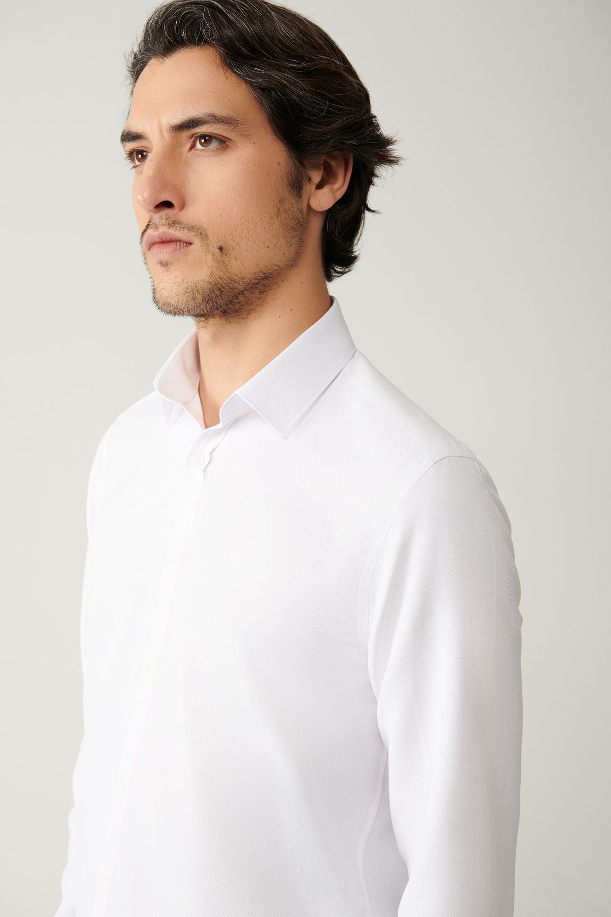 Men's white easy ironable cotton mixed shirt A41y2237
