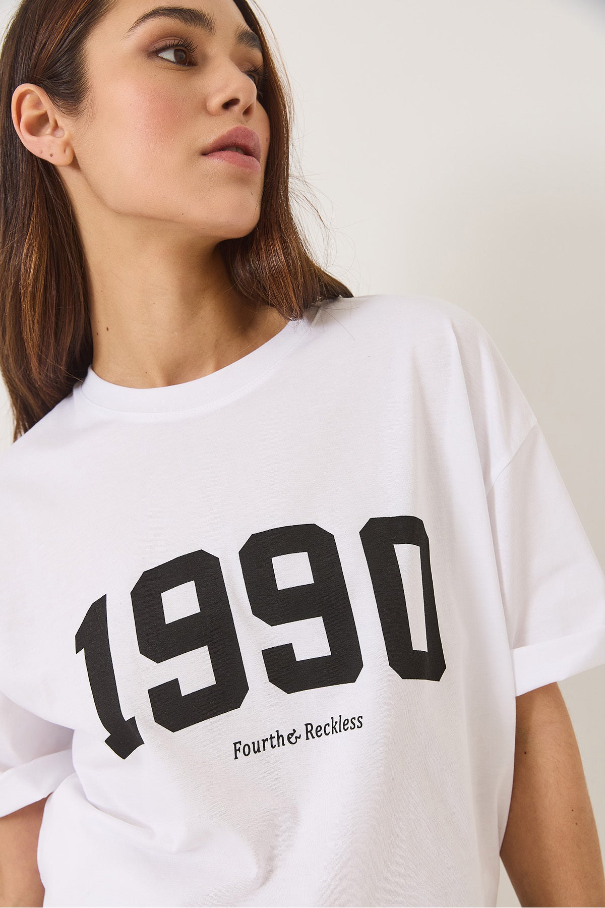 Women's 1990 Printed Crew Neck Short Sleeve Oversize Basic T-Shirt 0266 60283159