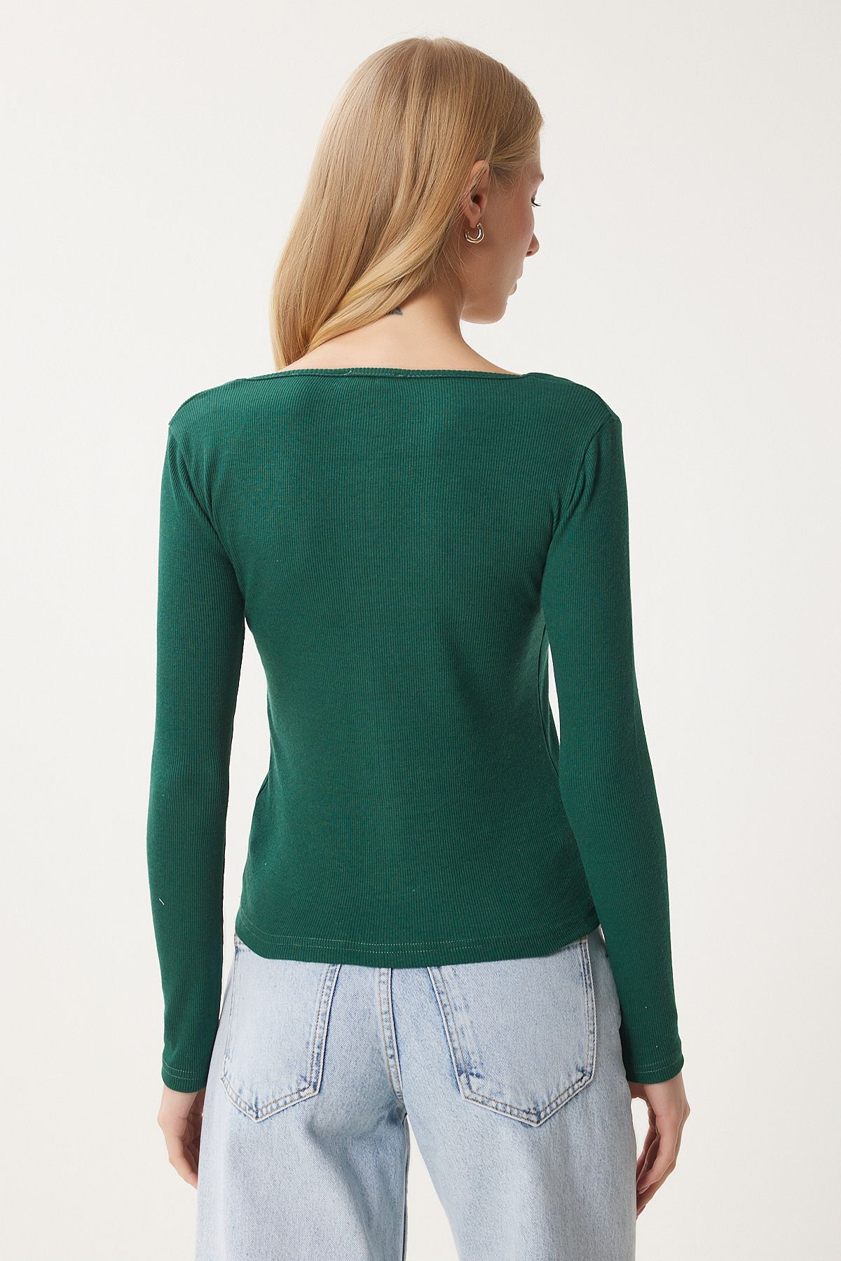 Female Green Heart Collar Wick Knitting Blouse GT00100