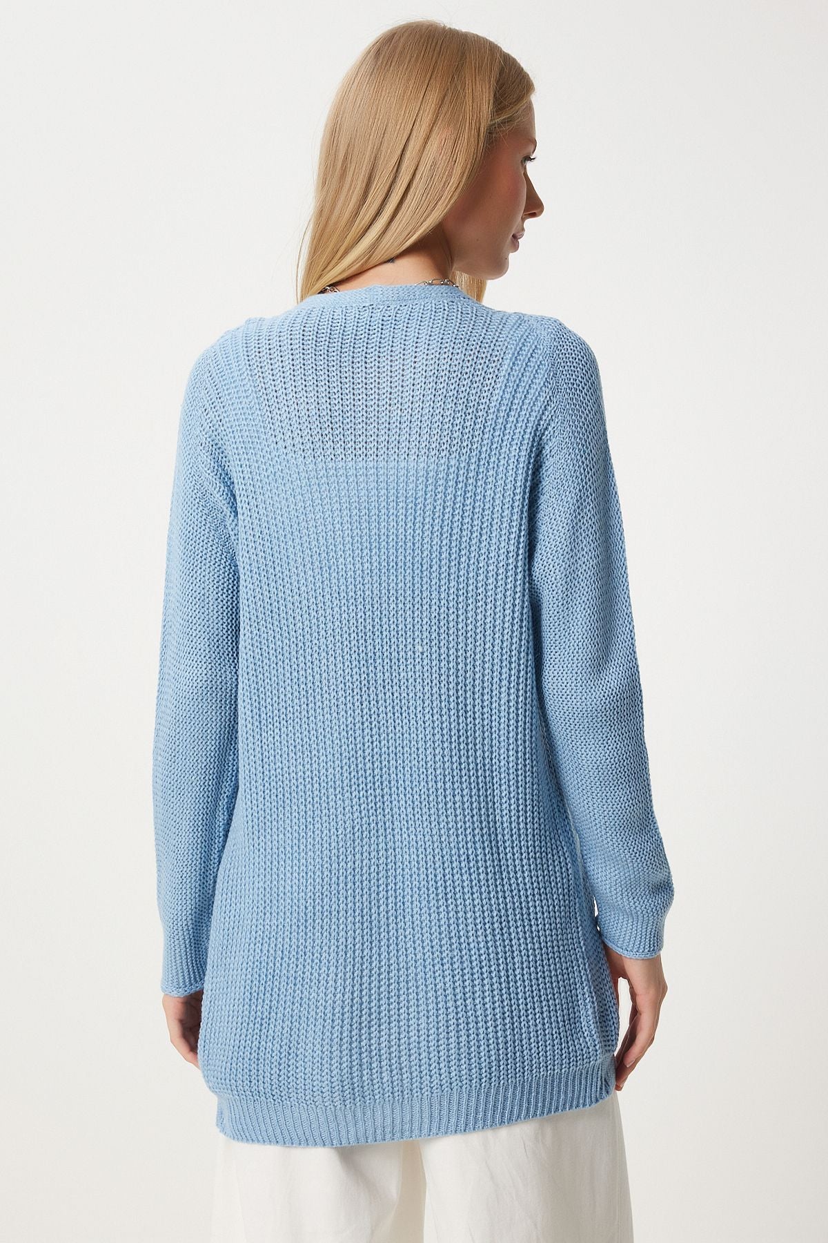 Woman Sky Blue Thessaloniki Knitting Basic Knitwear Cardigan YG00095