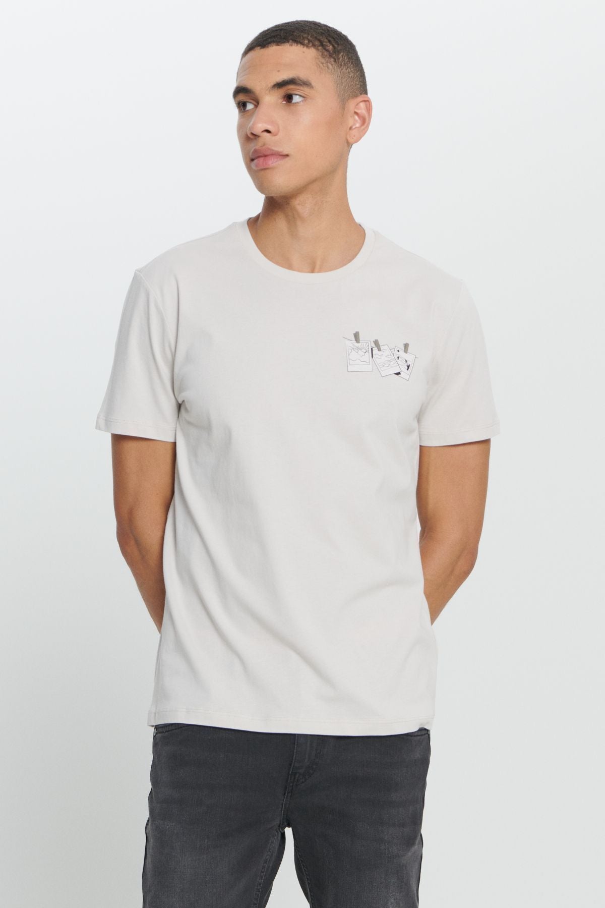Men's Gray Standard Fit Normal Cutting 100 %Cotton Bicycle Yaka T -shirt