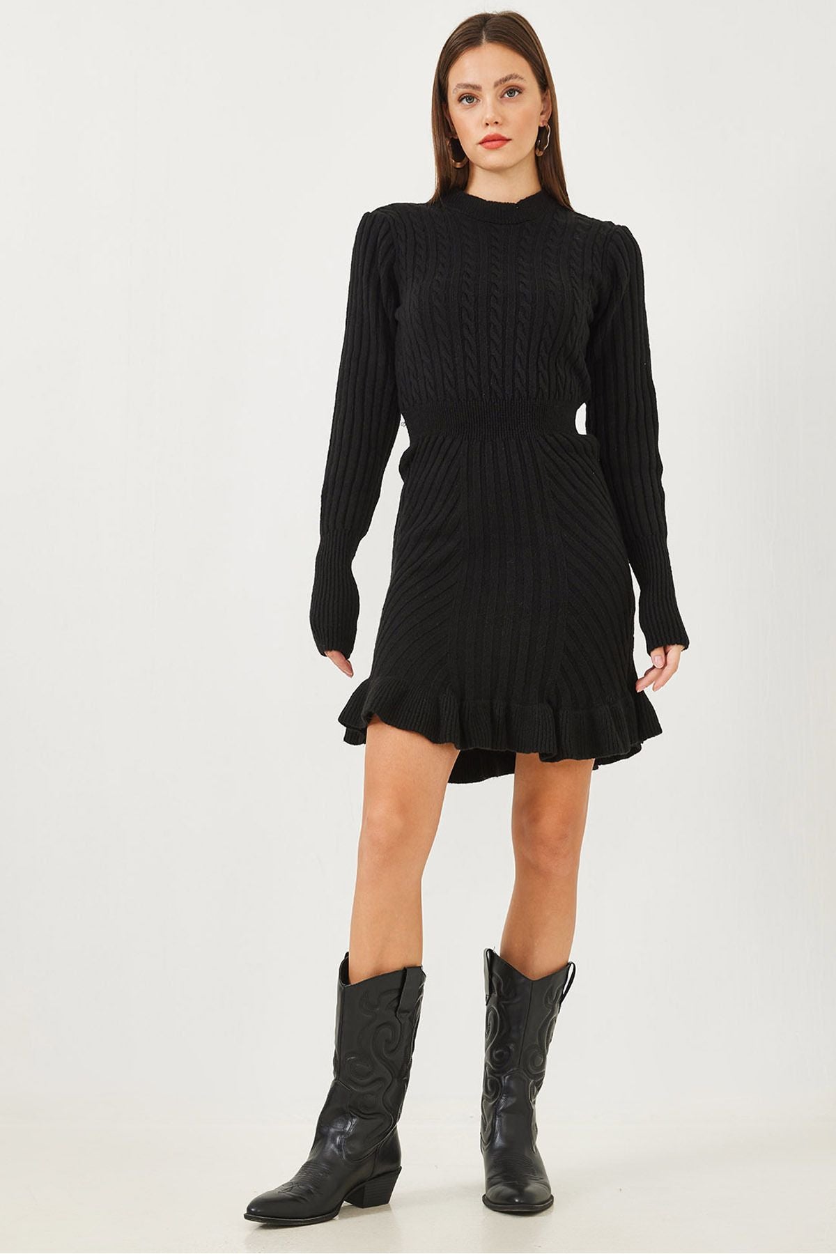 Women's waist and handle with a tire long sleeve knitwear dress 20234303