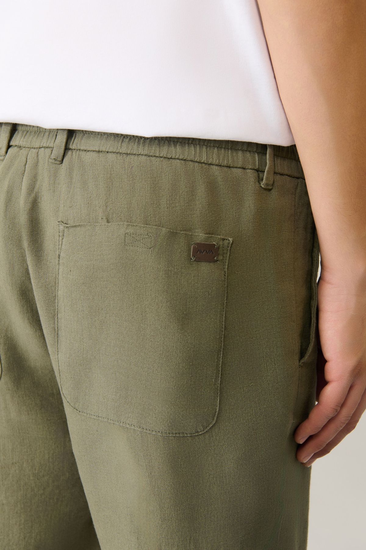 Men's Khaki Waist Waist Tire 100 %Linen Pants B003032