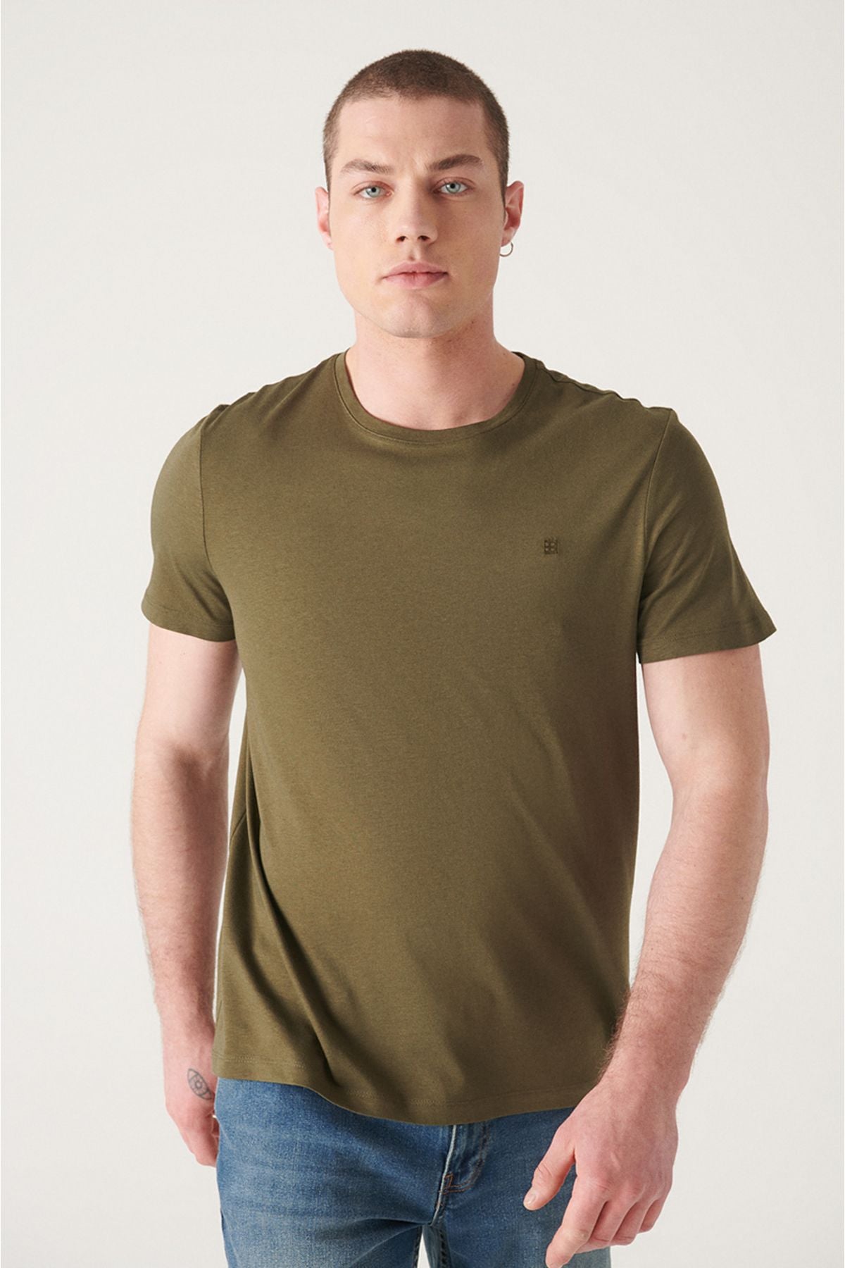 Men's Khaki Ultrasoft Bicycle Cotton Cotton Basic T-Shirt E001171