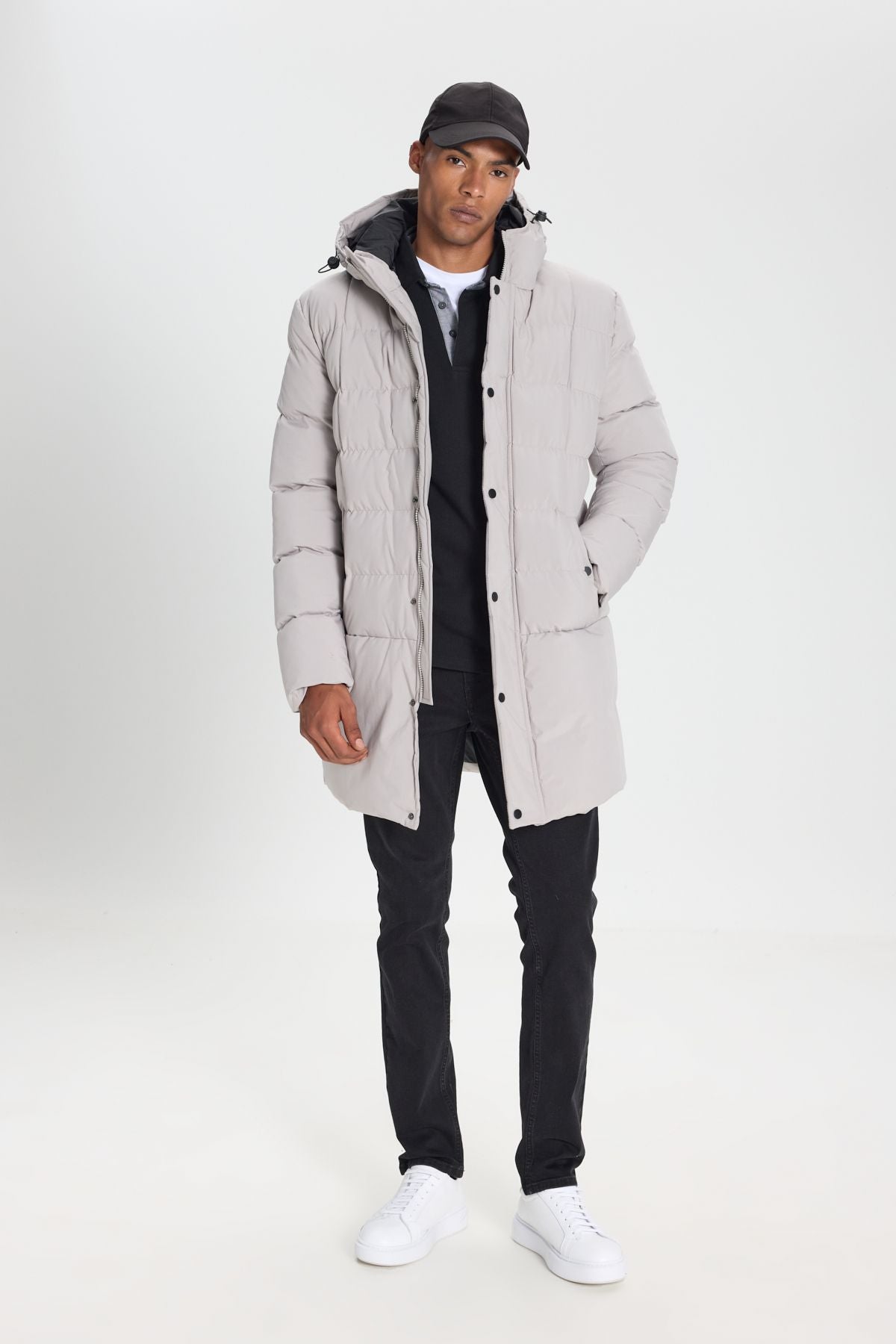 Men's Stone Standard Fit Normal Normal Cut Hooded upright collar side pocket coat