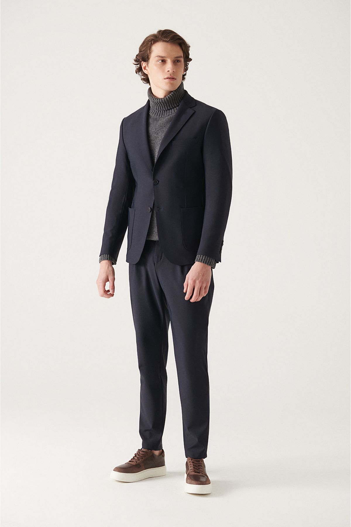 Men's Navy Blue Water Driving Fabric Suit Suit Jacket A22y4011